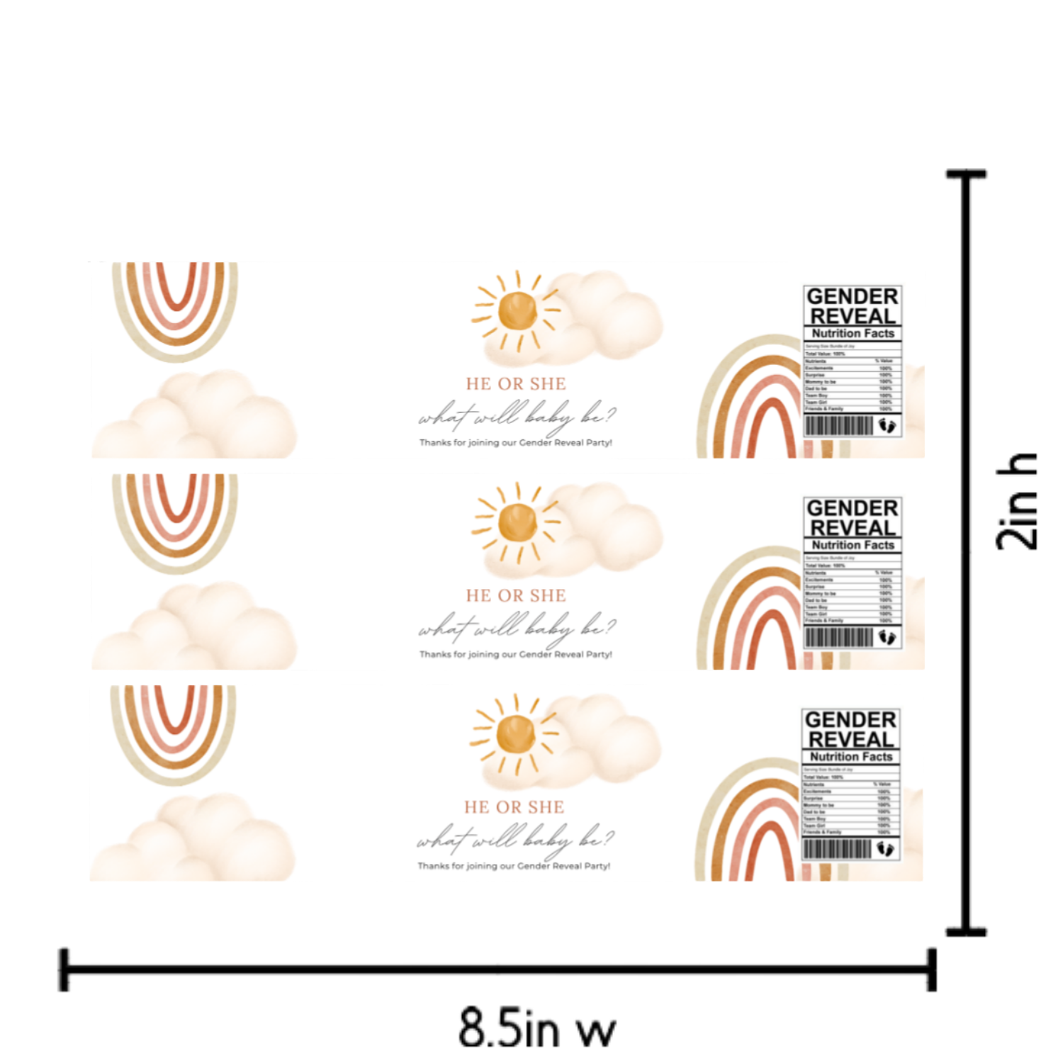 Sun Theme Gender Reveal Water Bottle Labels | He or She Celebration Decor | Gender Reveal Water Bottle Wraps