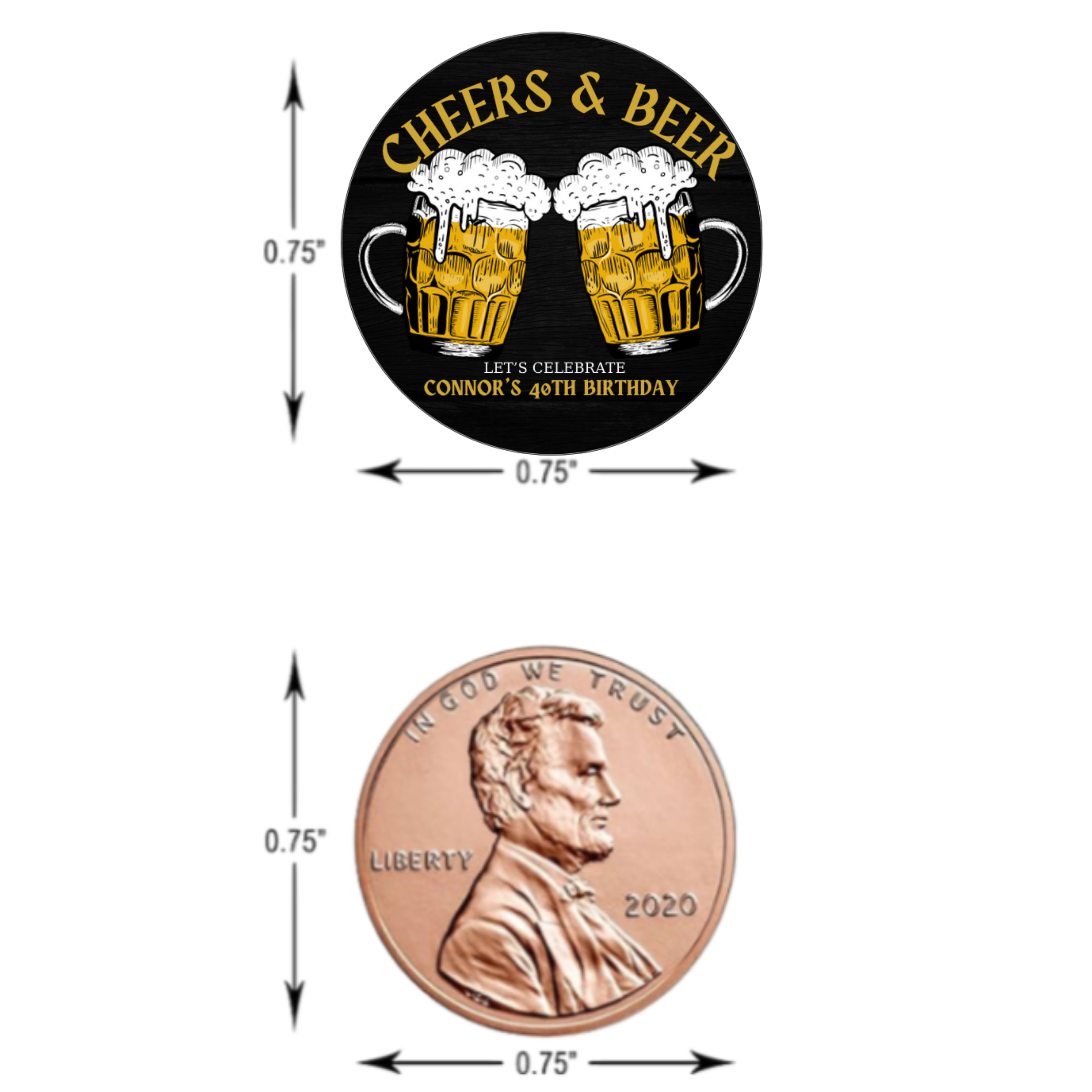 Personalized Birthday Kiss Chocolate Candy Labels, Cheers & Beer Design, 40th Birthday Party Favors