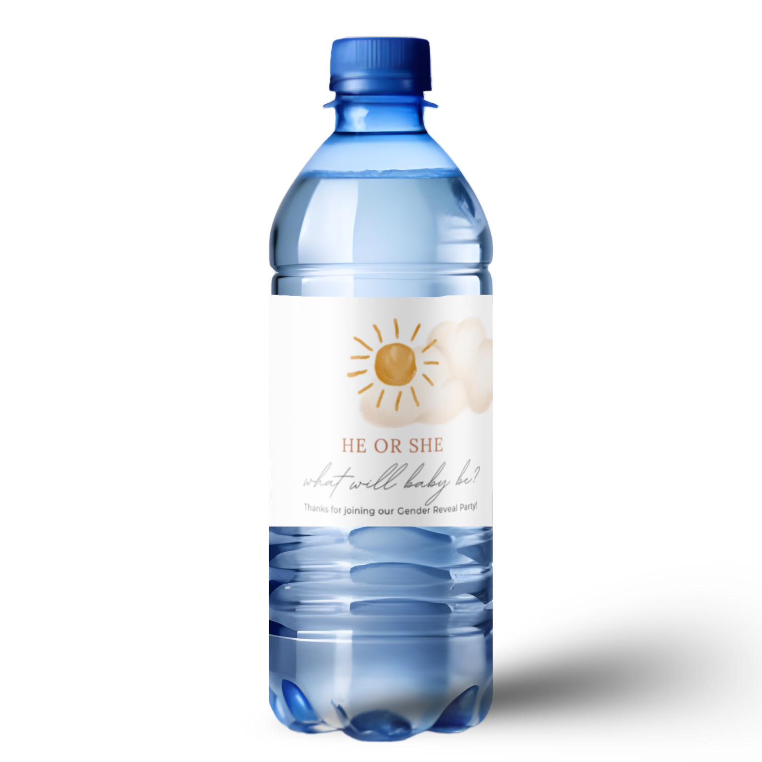 Sun Theme Gender Reveal Water Bottle Labels | He or She Celebration Decor | Gender Reveal Water Bottle Wraps