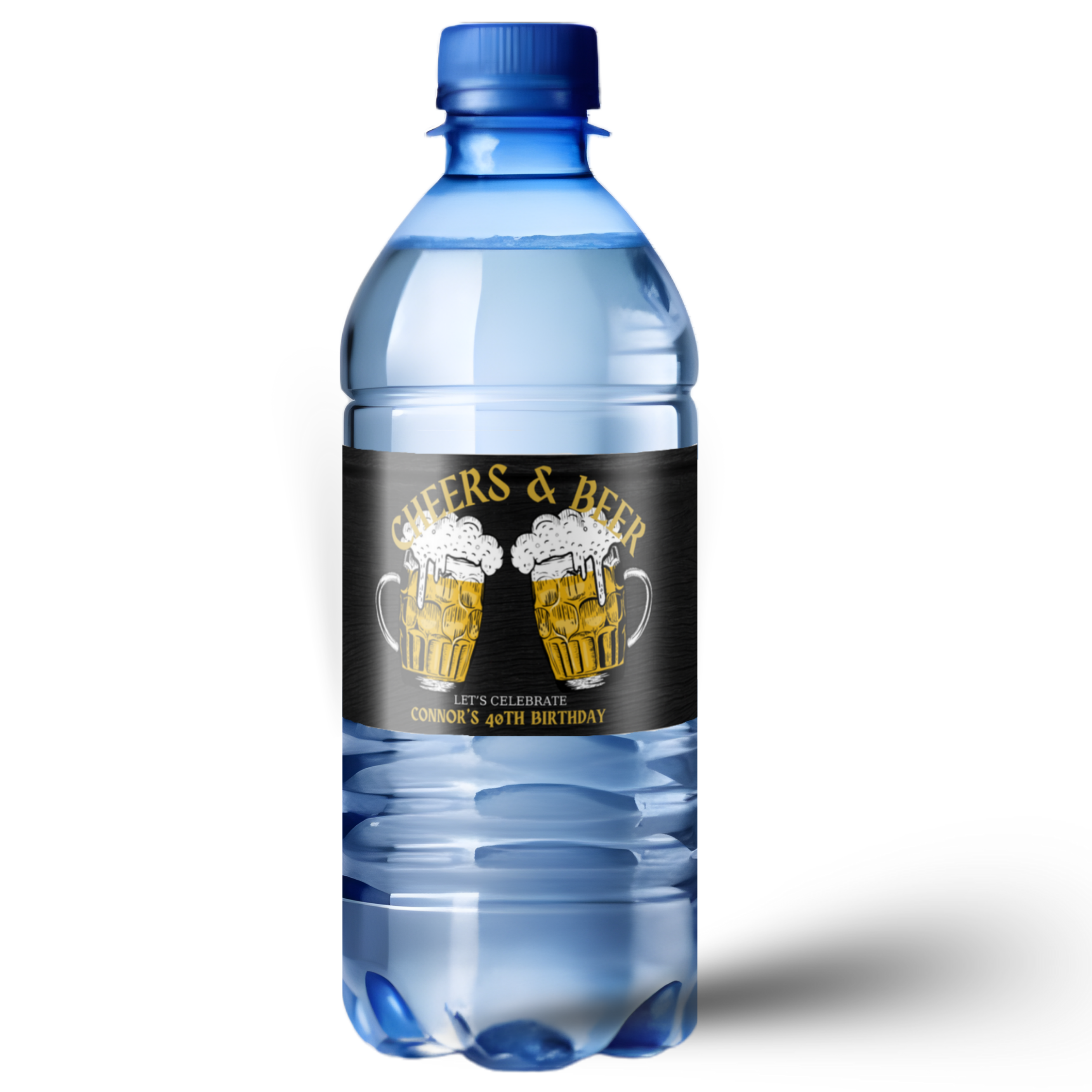 Custom 40th Birthday Water Bottle Labels, Cheers & Beer Theme, Waterproof