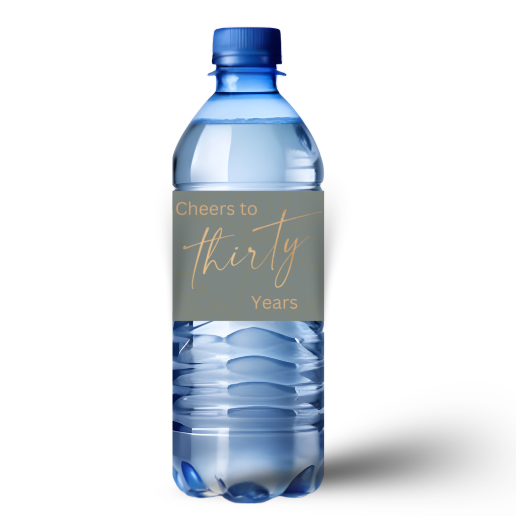 Cheers to 30 Years Water Bottle Labels | 30th Birthday Party table Accents |Glossy| 12ct|Green