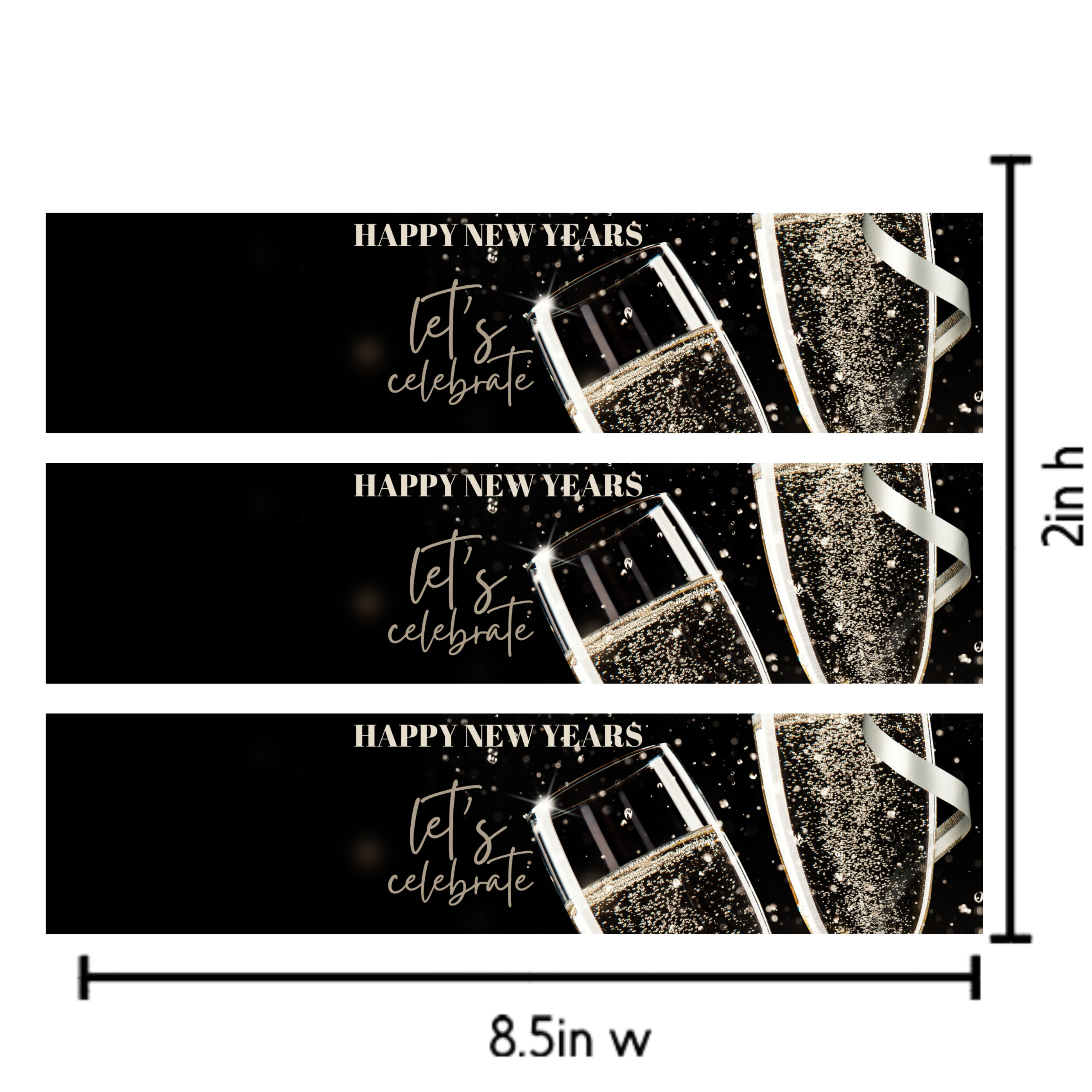 New Year's Eve Water Bottle Labels, Waterproof Self-Adhesive Stickers, 8.5 x 2 Inches, 12 Pack, Fits 16.9/12.9/8 oz Bottles