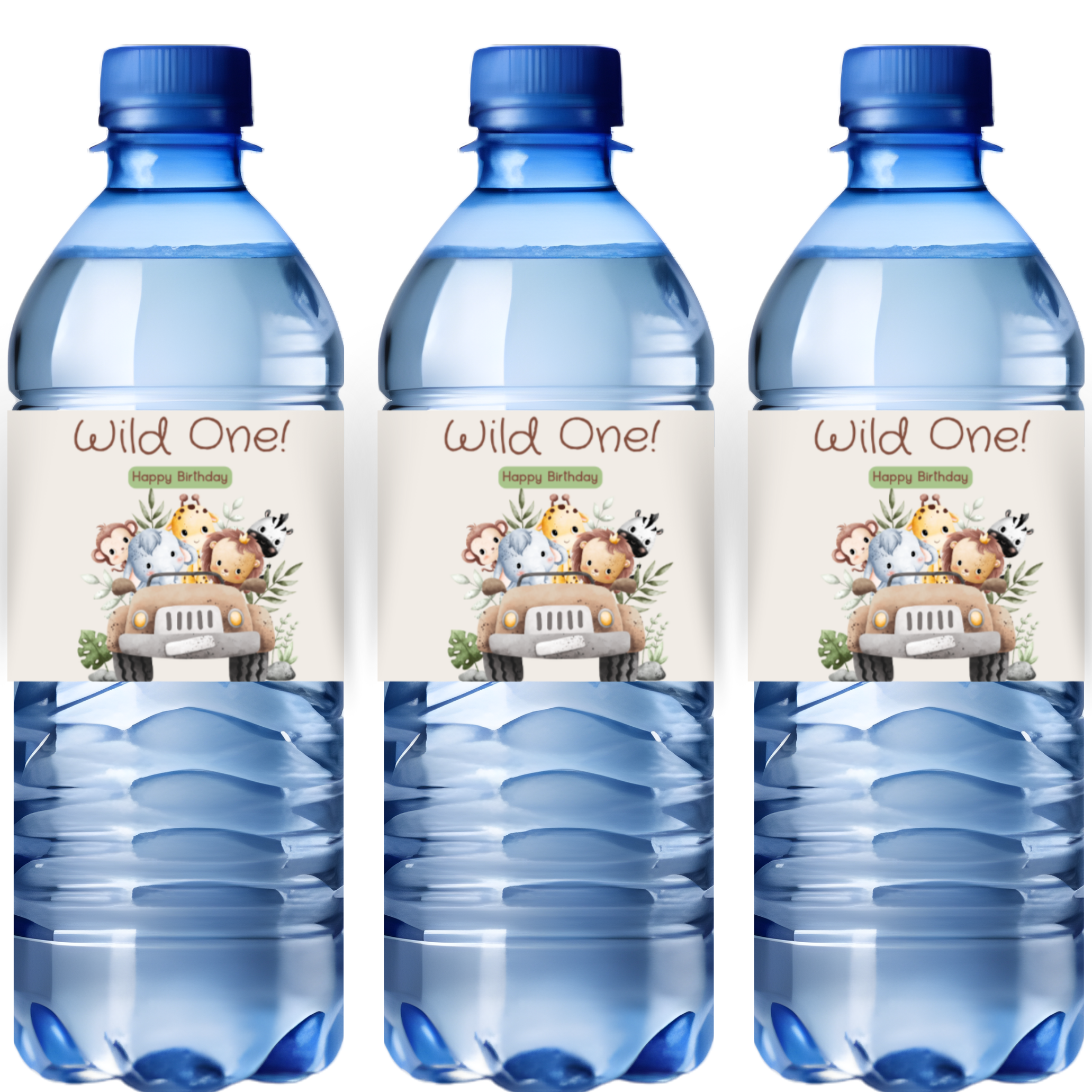 Wild One Safari Water Bottle Labels| 1st Birthday Water Bottle Wraps| 12| Glossy| Animal Theme