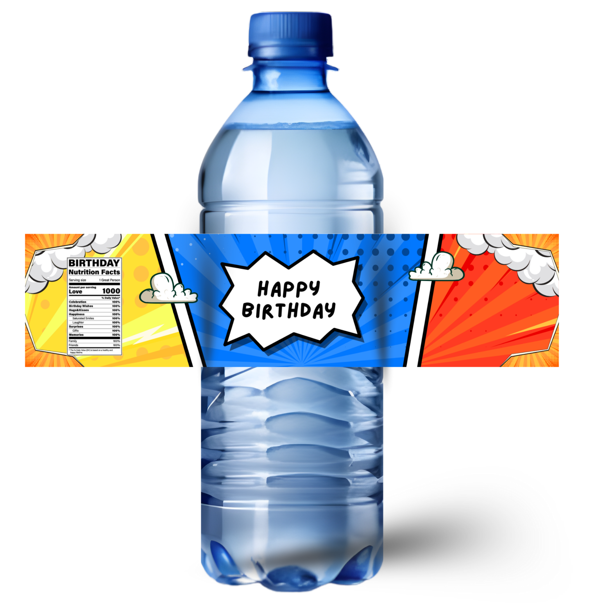 Superhero Birthday Water Bottle Labels | Kids Party Comic Decor | Happy Birthday Bottle Wraps |Glossy