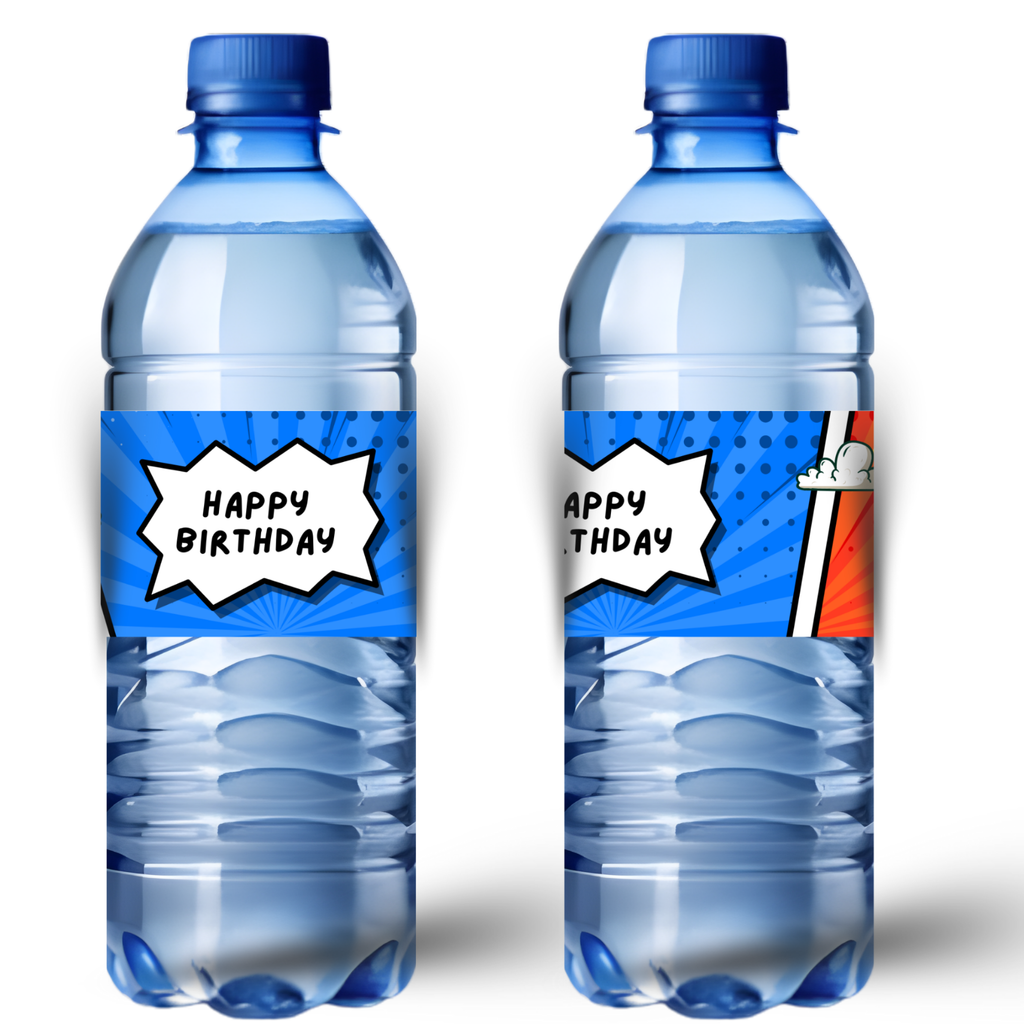 Superhero Birthday Water Bottle Labels | Kids Party Comic Decor | Happy Birthday Bottle Wraps |Glossy