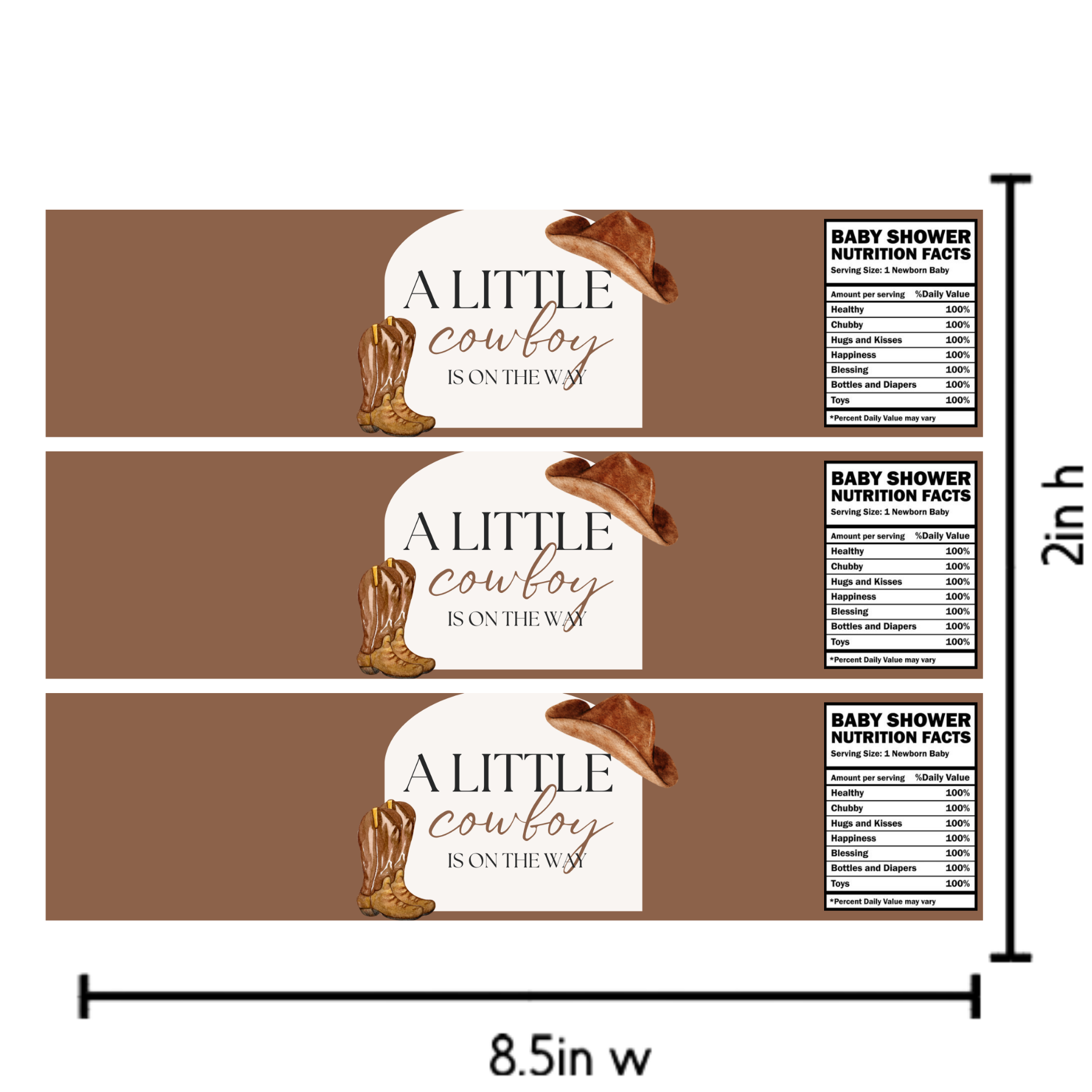 Cowboy Baby Shower Water Bottle Labels | Our Little Cowboy Is On The Way | Western Party Decor | Glossy