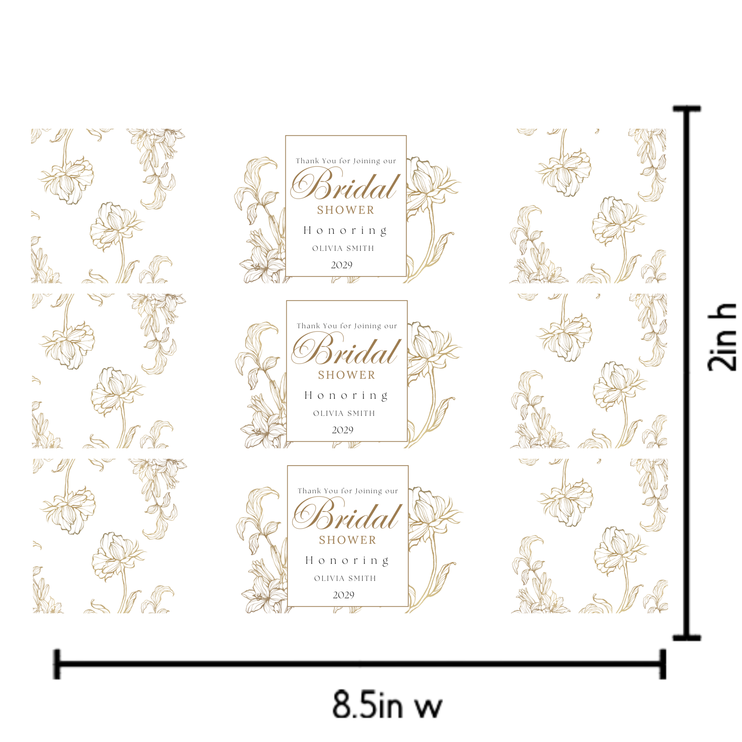 Personalized Bridal Shower Water Bottle Labels | Glossy| Floral Bridal shower|12ct|Thank You Labels