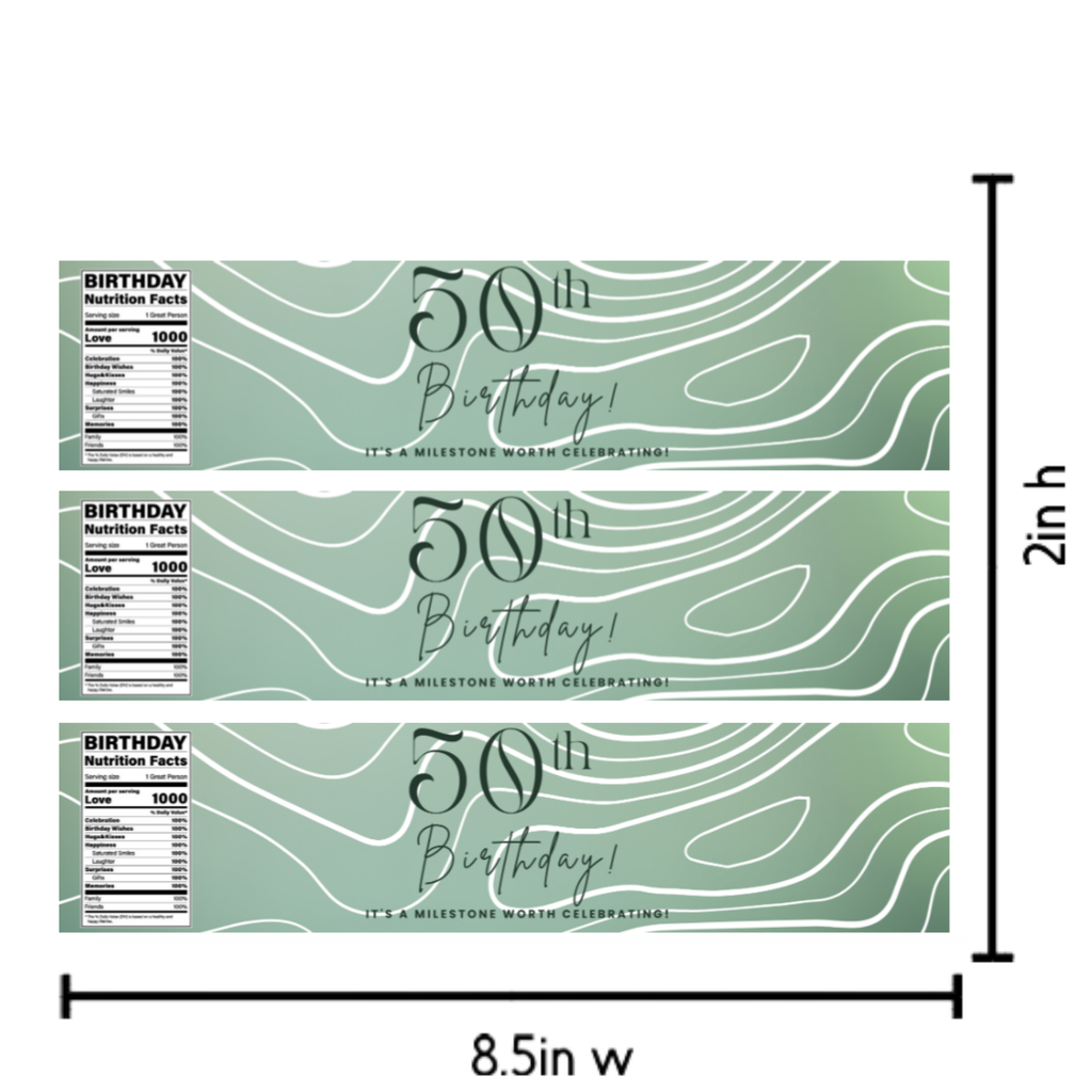 50th Birthday Water Bottle Labels | A Milestone Worth Celebrating | Party Table Decor | Glossy