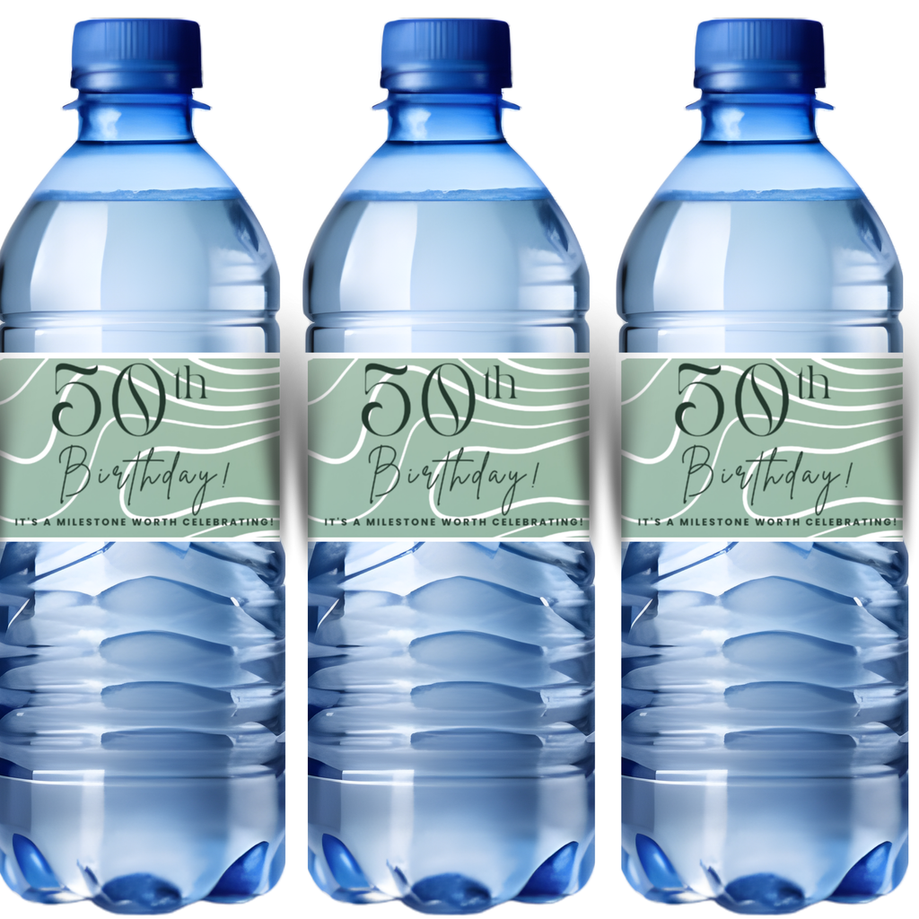 50th Birthday Water Bottle Labels | A Milestone Worth Celebrating | Party Table Decor | Glossy