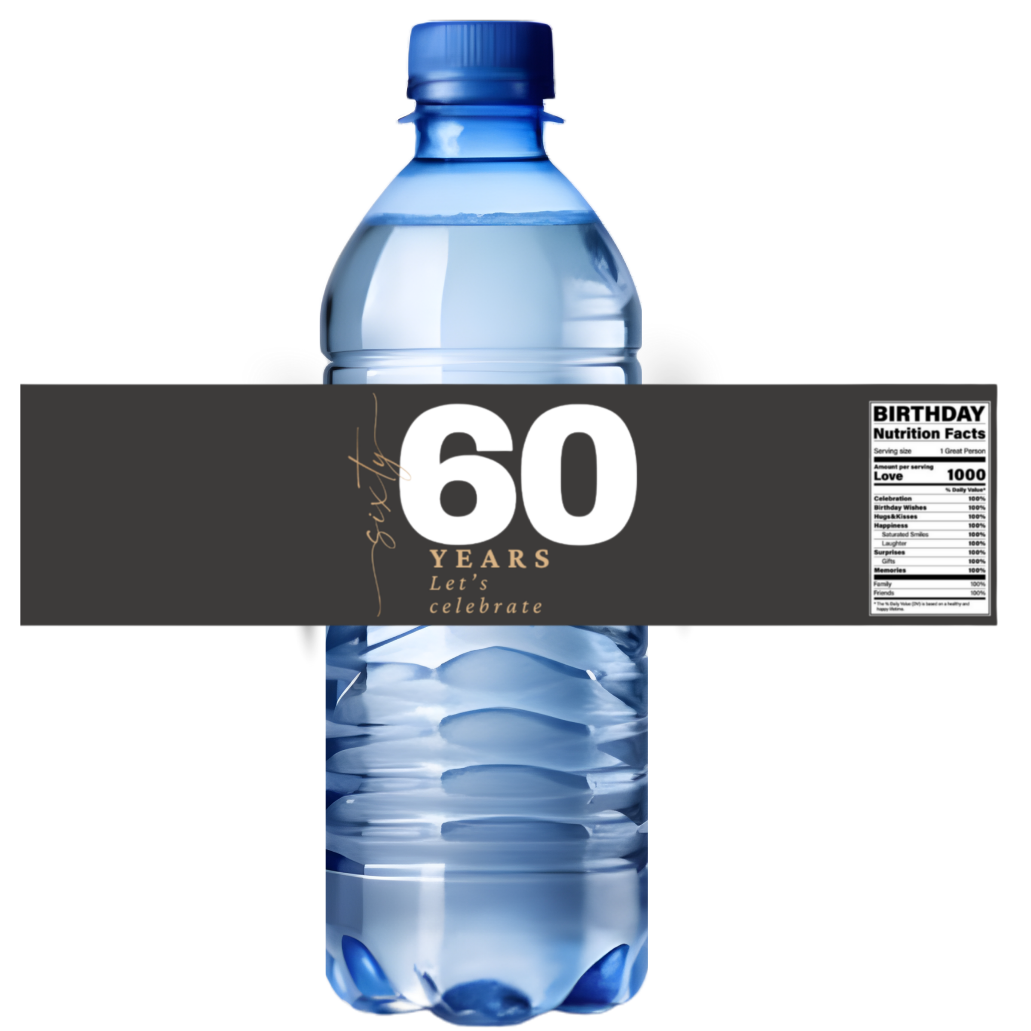 60th Birthday Water Bottle Labels | 60 Years Lets Celebrate | Party Table Decor | Glossy