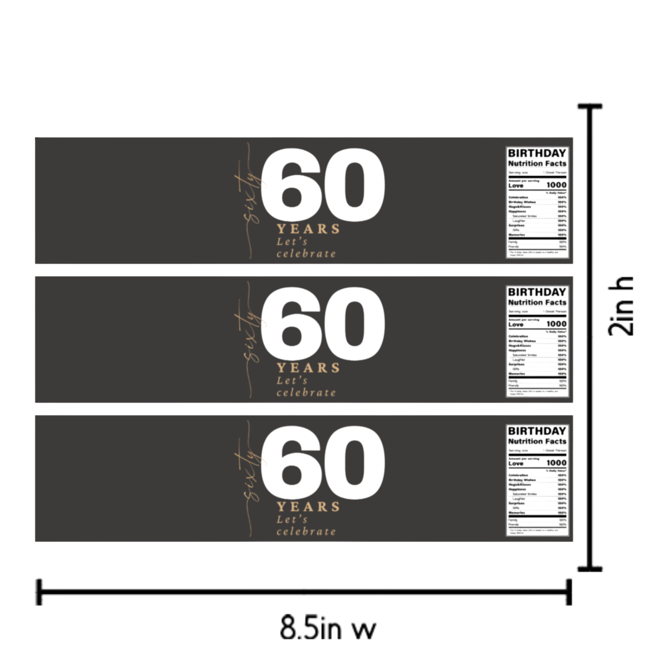 60th Birthday Water Bottle Labels | 60 Years Lets Celebrate | Party Table Decor | Glossy