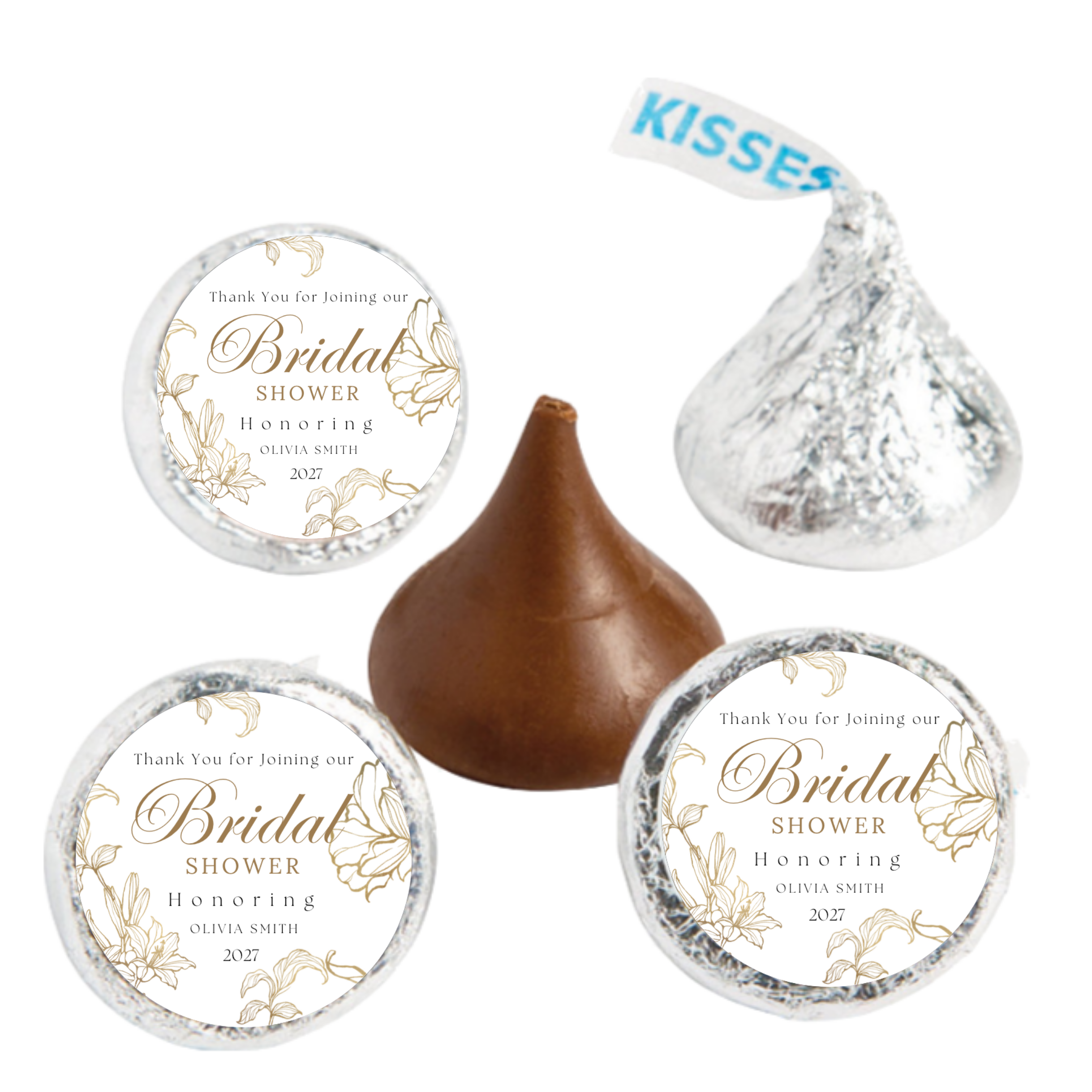 Elegant Bridal Shower Candy Kiss Labels | Personalized Bridal Shower Favors| 100ct|Glossy