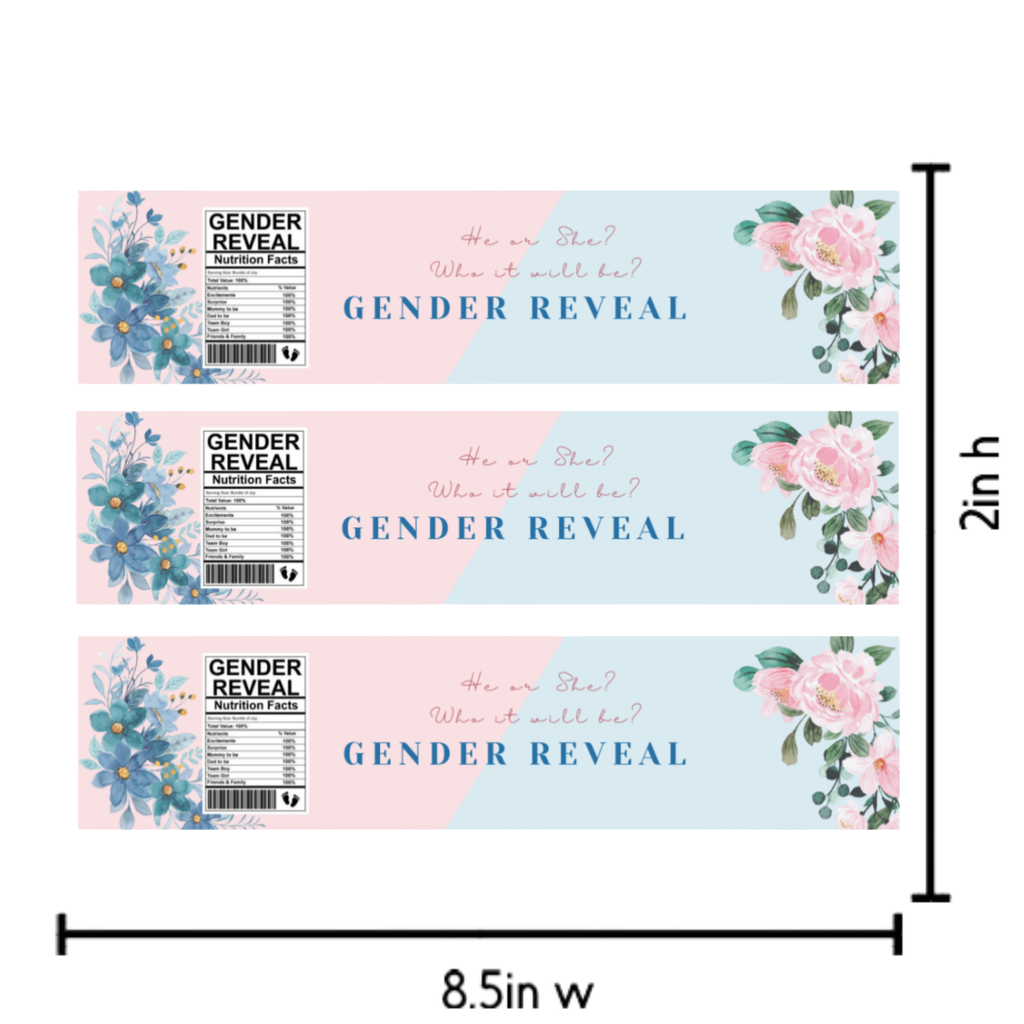 Floral Gender Reveal Water Bottle Labels | He or She Who Will Be | Baby Shower Party Decor | Glossy