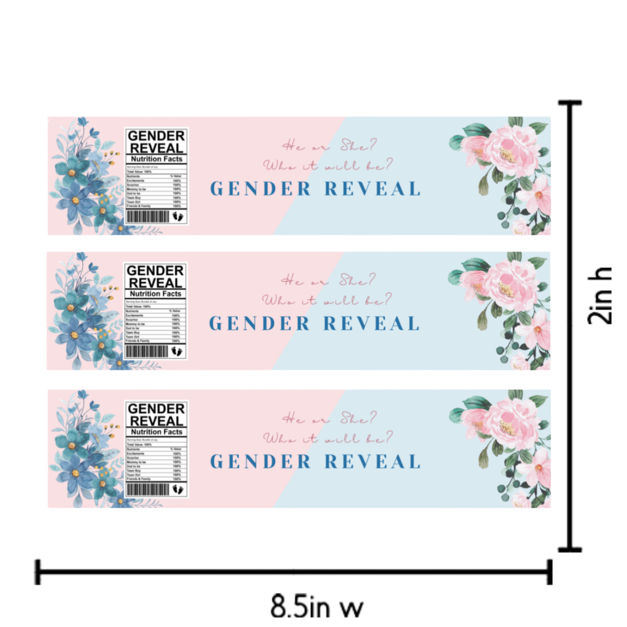 Floral Gender Reveal Water Bottle Labels | He or She Who Will Be | Baby Shower Party Decor | Glossy