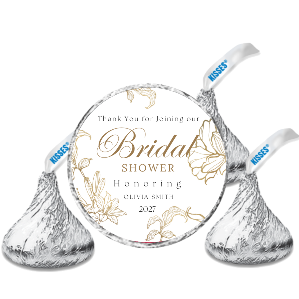 Elegant Bridal Shower Candy Kiss Labels | Personalized Bridal Shower Favors| 100ct|Glossy