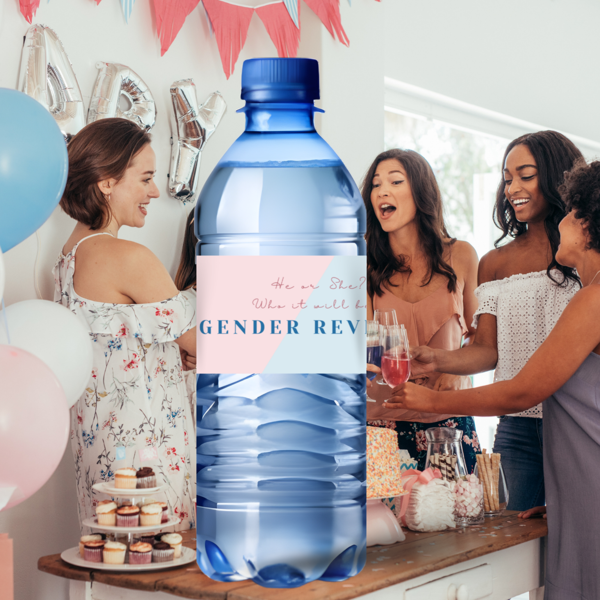 Floral Gender Reveal Water Bottle Labels | He or She Who Will Be | Baby Shower Party Decor | Glossy