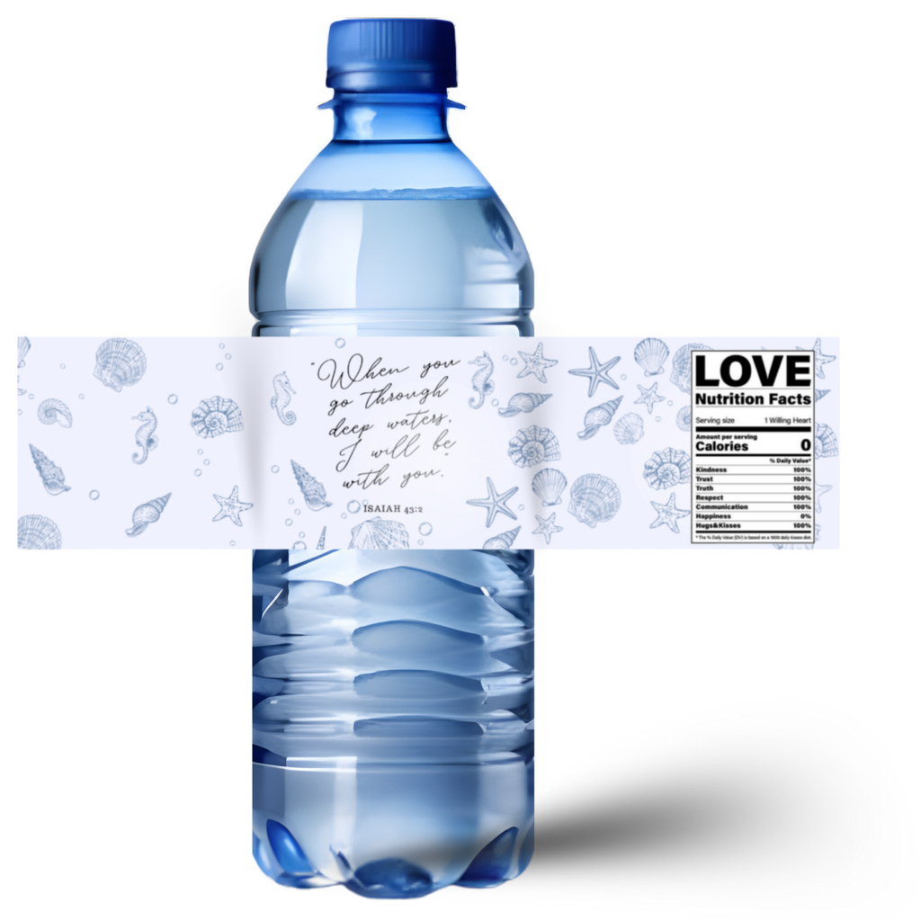 Faith Based Celebration Water Bottle Labels | Inspirational Scripture Favors | Water Bottle Wraps|Glossy|Ocean Theme
