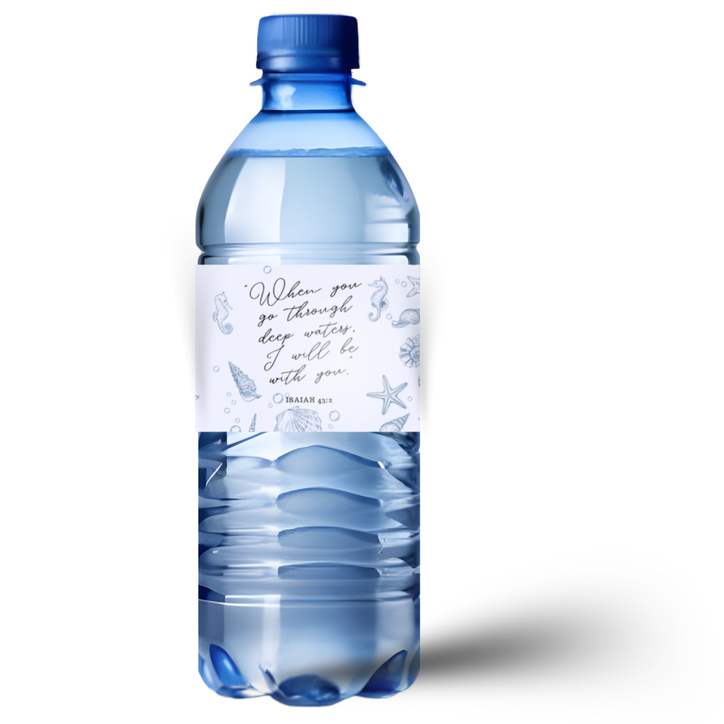 Faith Based Celebration Water Bottle Labels | Inspirational Scripture Favors | Water Bottle Wraps|Glossy|Ocean Theme