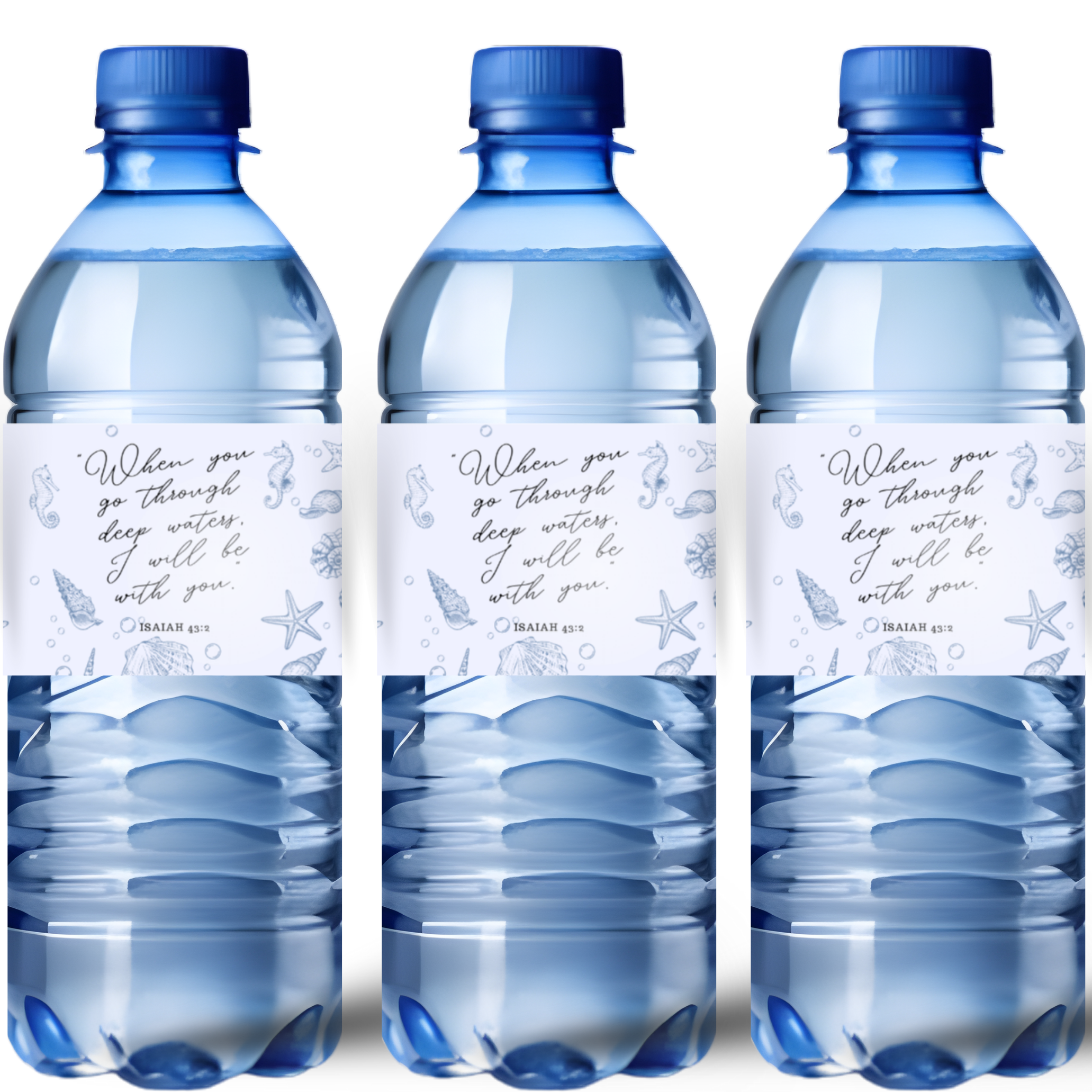 Faith Based Celebration Water Bottle Labels | Inspirational Scripture Favors | Water Bottle Wraps|Glossy|Ocean Theme