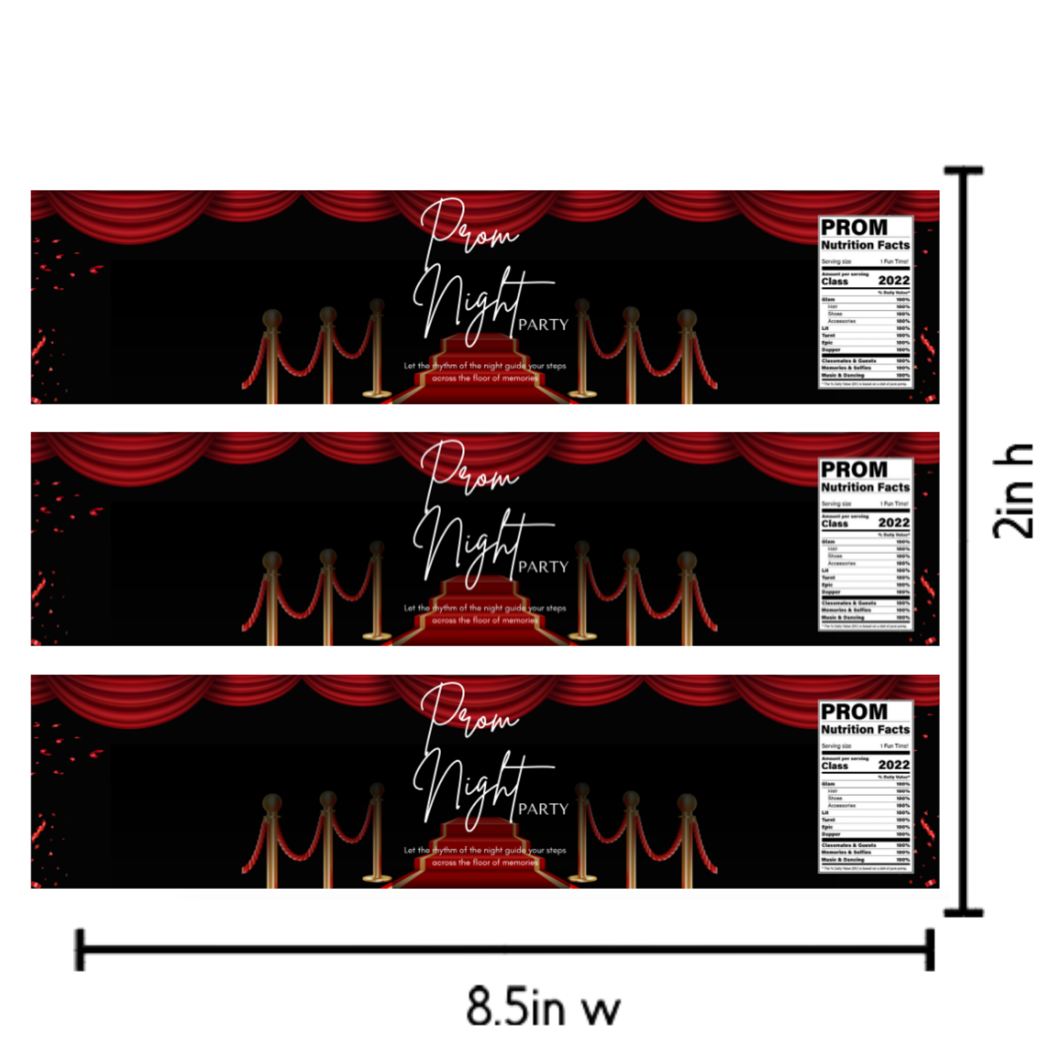 Prom Party Water Bottle Labels | Prom Night Celebration Decor | Party Table Bottle Wraps | Glossy