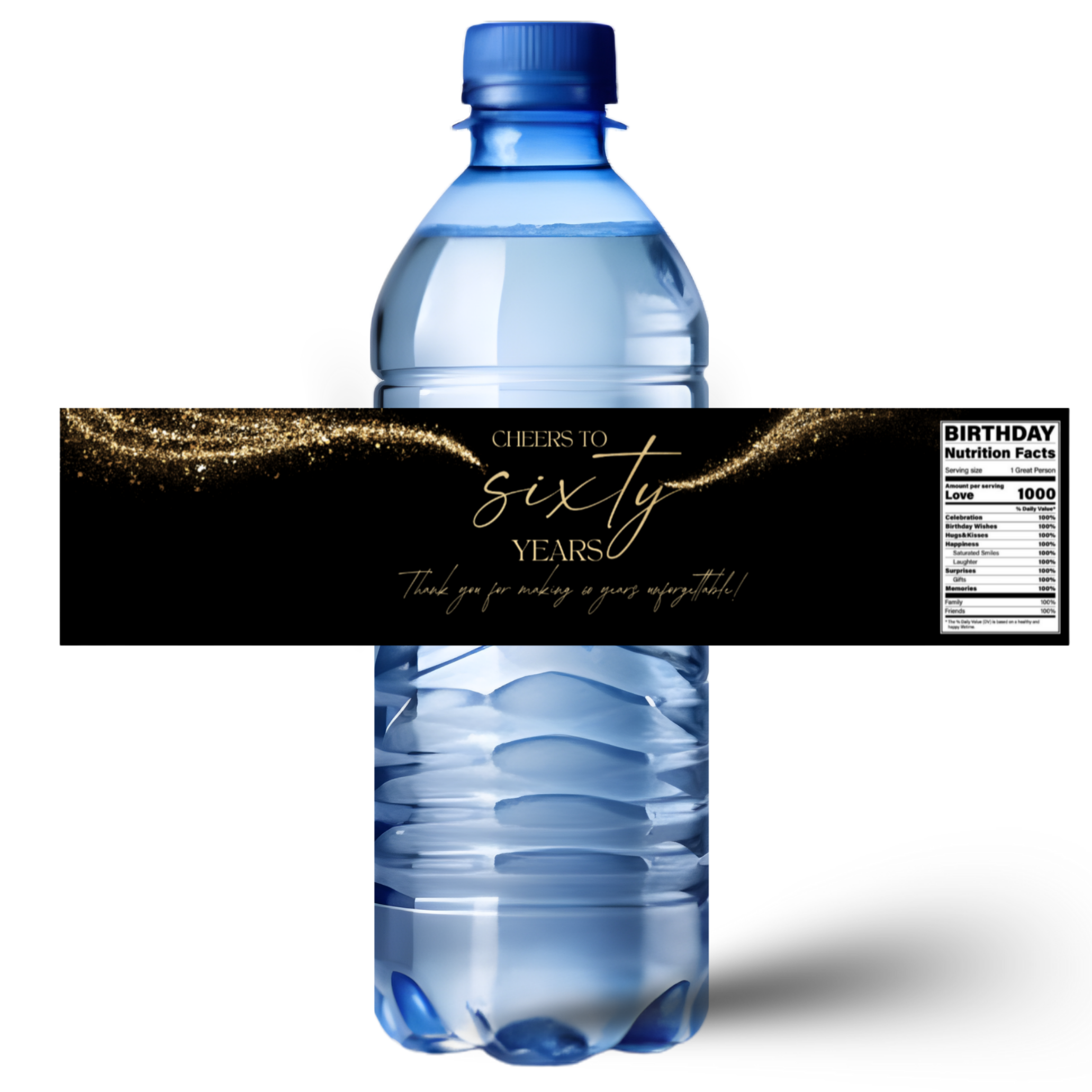 Cheers to 60 Years Water Bottle Labels | 60th Birthday| Celebrate 60 Years in Style | Glossy| Set of 12
