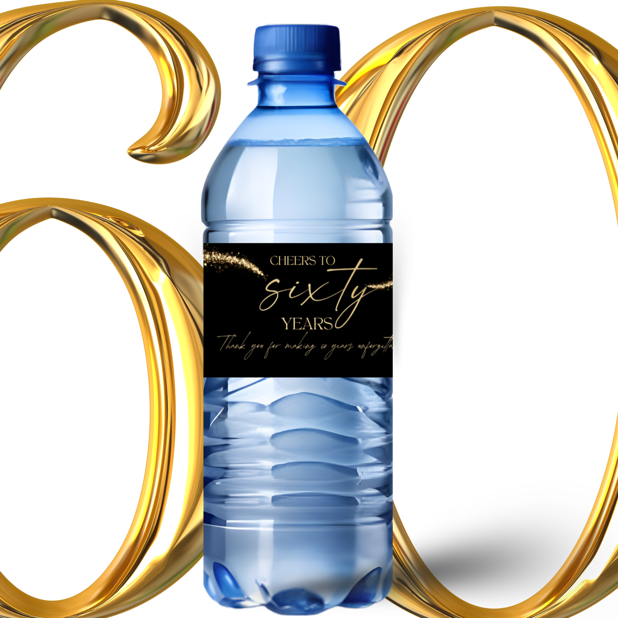 Cheers to 60 Years Water Bottle Labels | 60th Birthday| Celebrate 60 Years in Style | Glossy| Set of 12