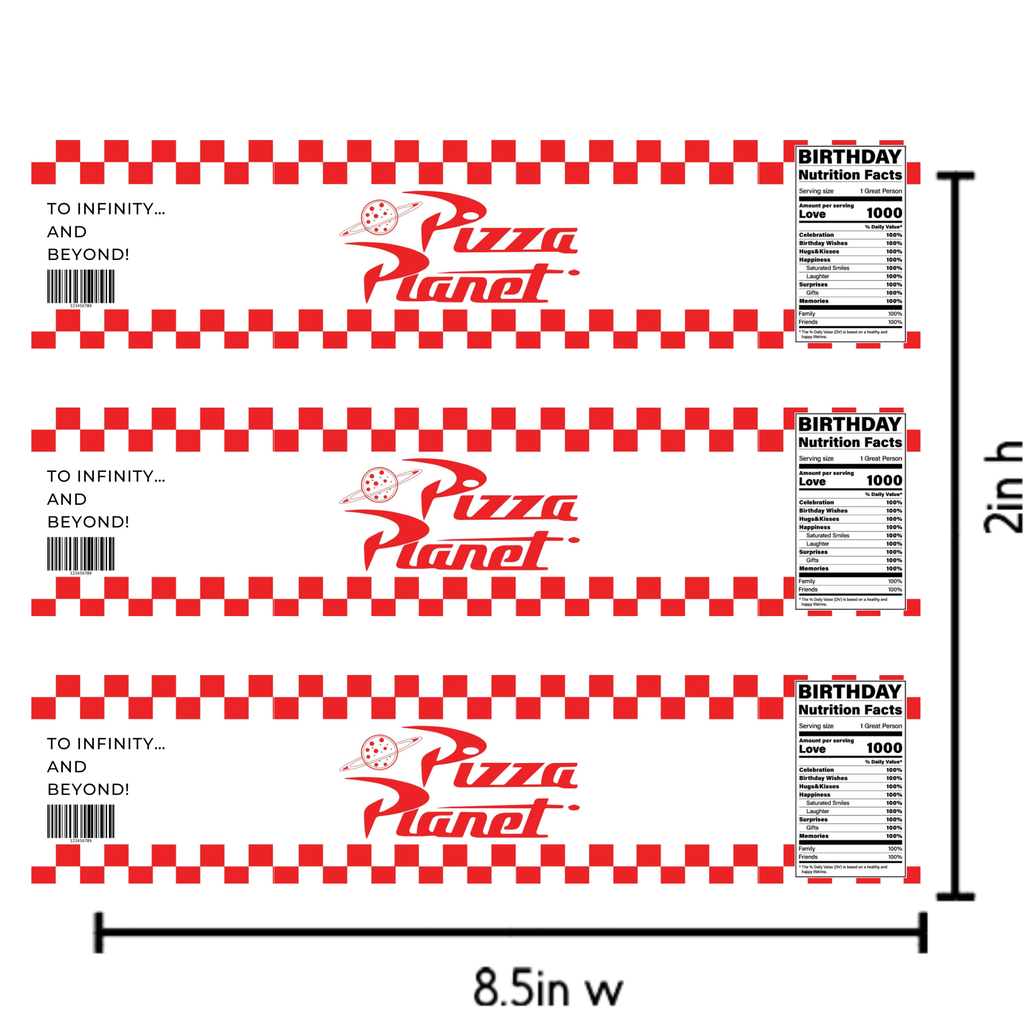 Pizza Planet Water Bottle Labels |Pizza Planet Theme | Glossy Water Bottle Wraps | Party Table Decor