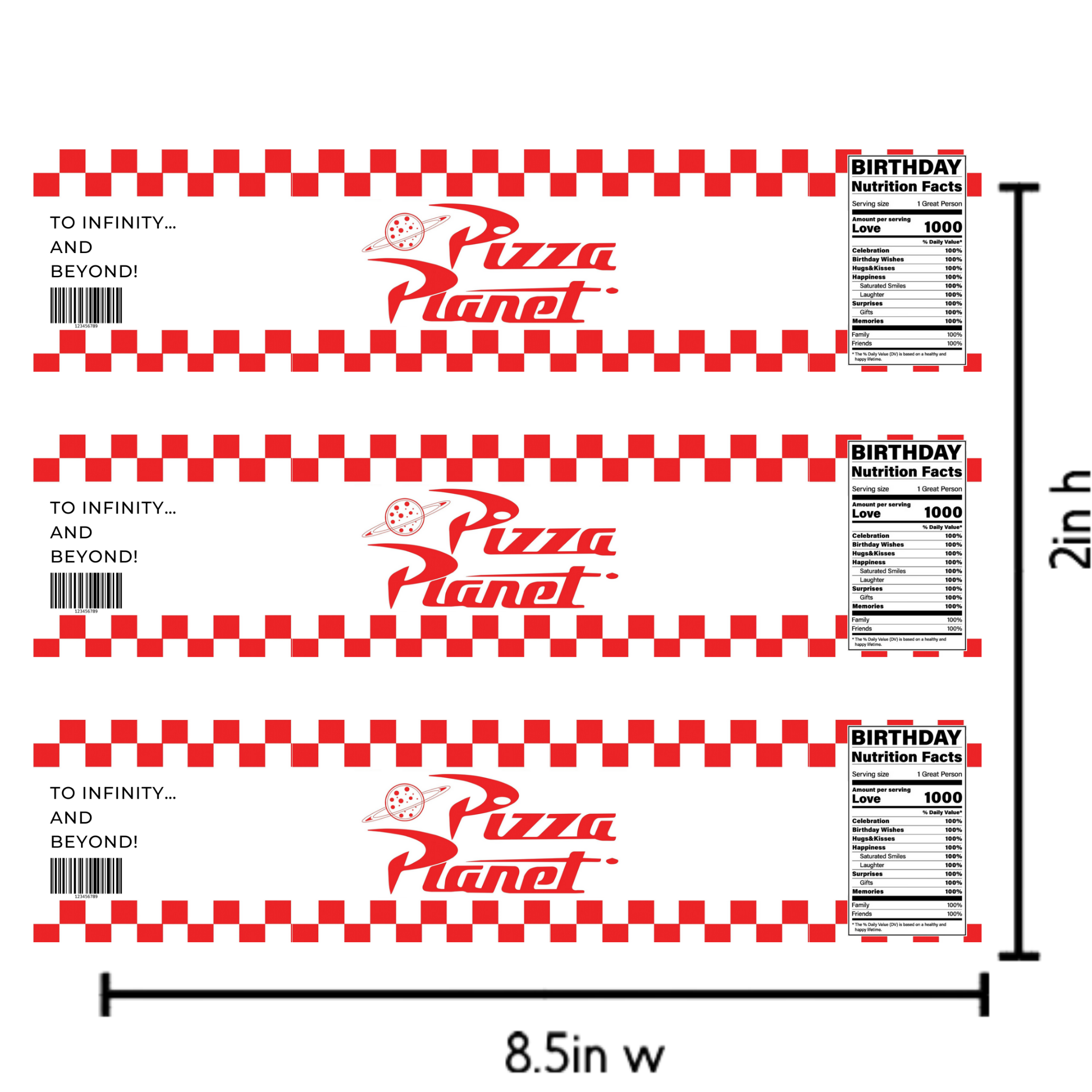 Pizza Planet Water Bottle Labels |Pizza Planet Theme | Glossy Water Bottle Wraps | Party Table Decor