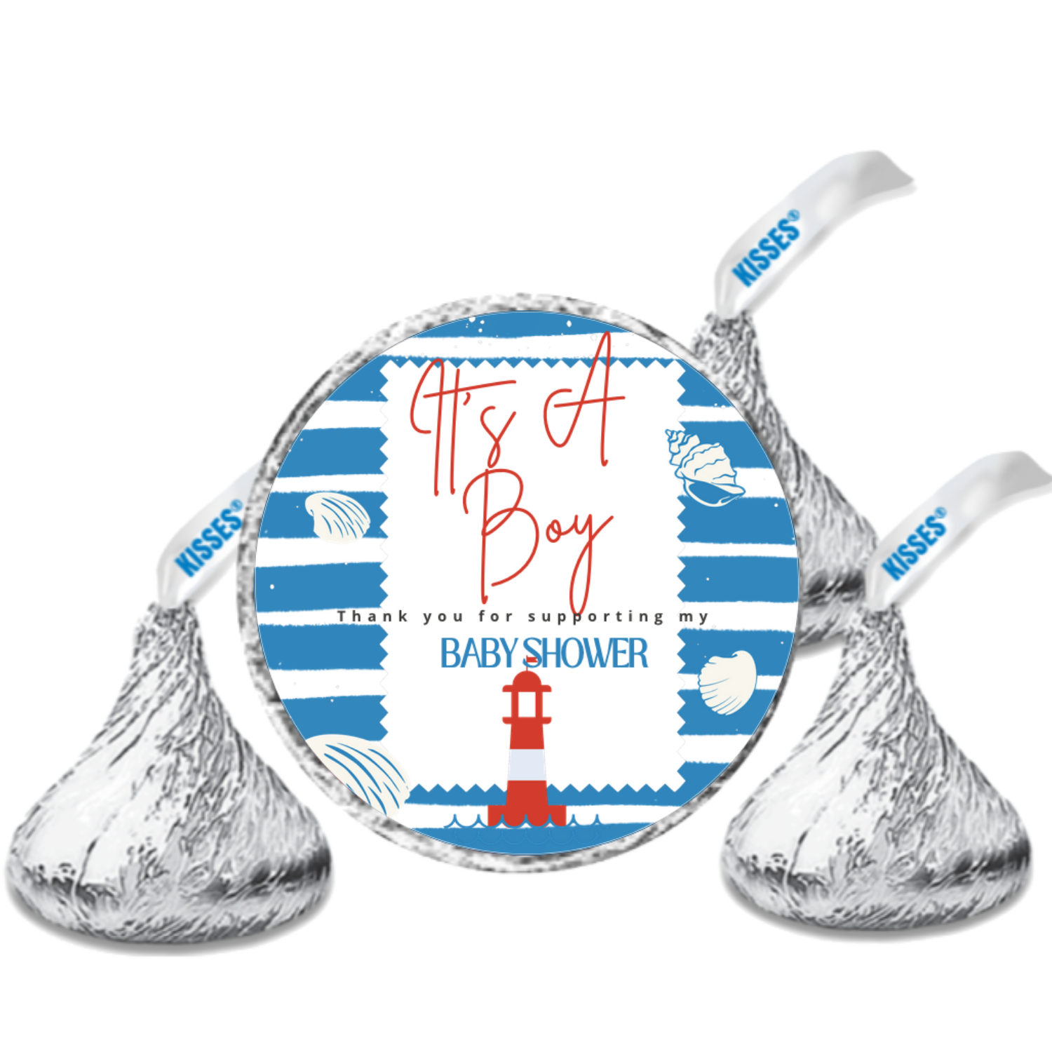 Nautical Baby Shower Chocolate Candy Labels, Blue and White Nautical Theme, It's A Boy Design, Set of 100