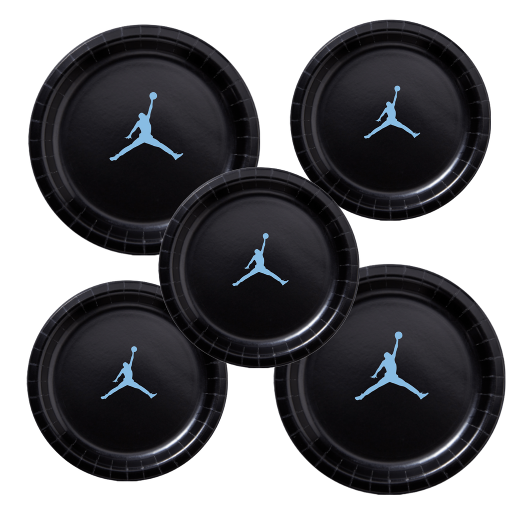 Custom shoe Paper Party Plates Set, Black w/ Blue, 60 Count, Basketball, Jumpman