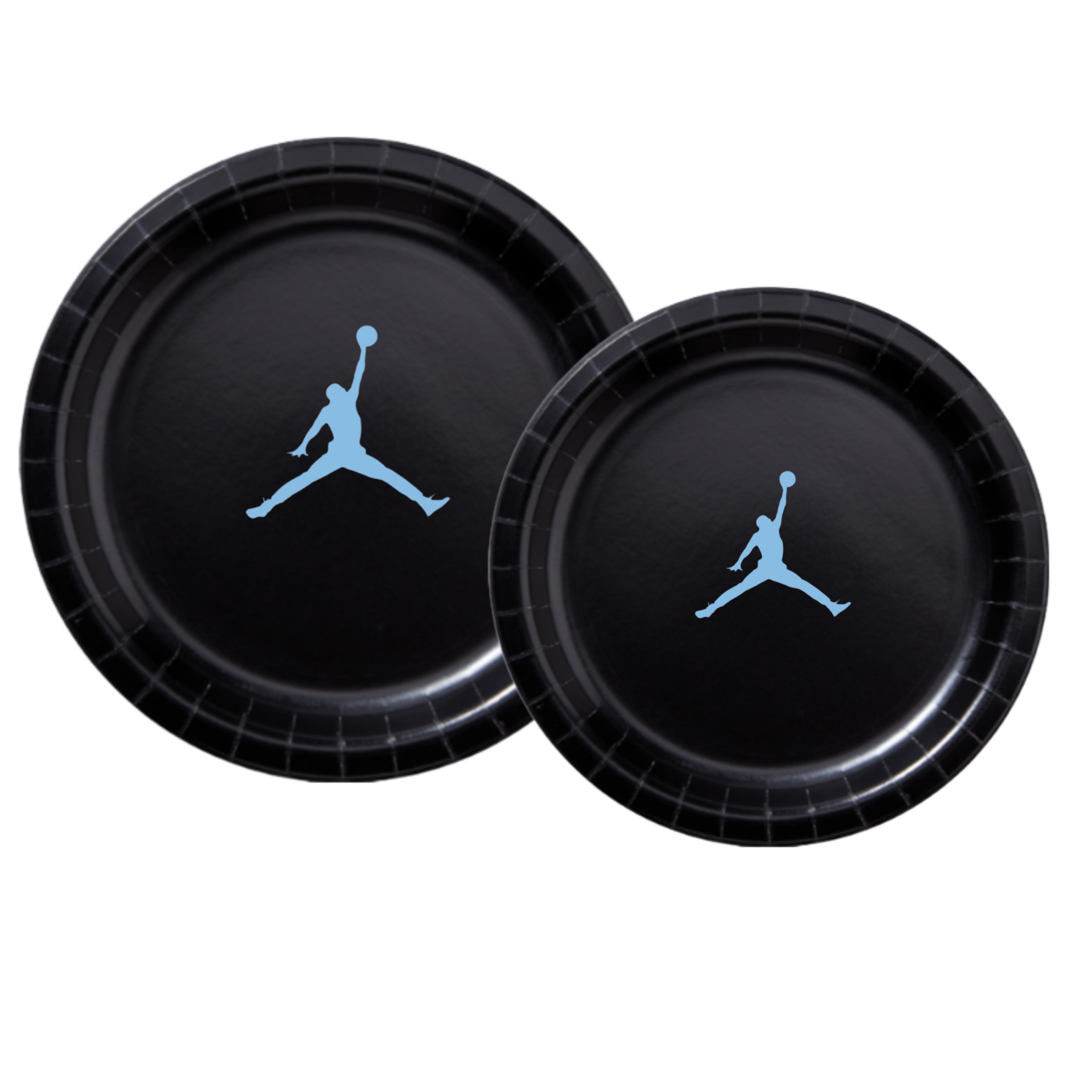 Custom shoe Paper Party Plates Set, Black w/ Blue, 60 Count, Basketball, Jumpman