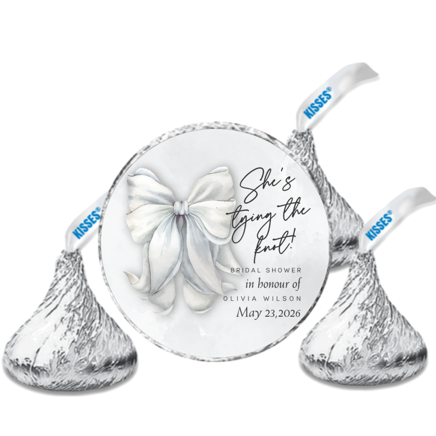 Personalized Bridal Shower Candy Stickers, White Floral Design, 0.75 x 0.75 Inch Round Labels, Set of 100