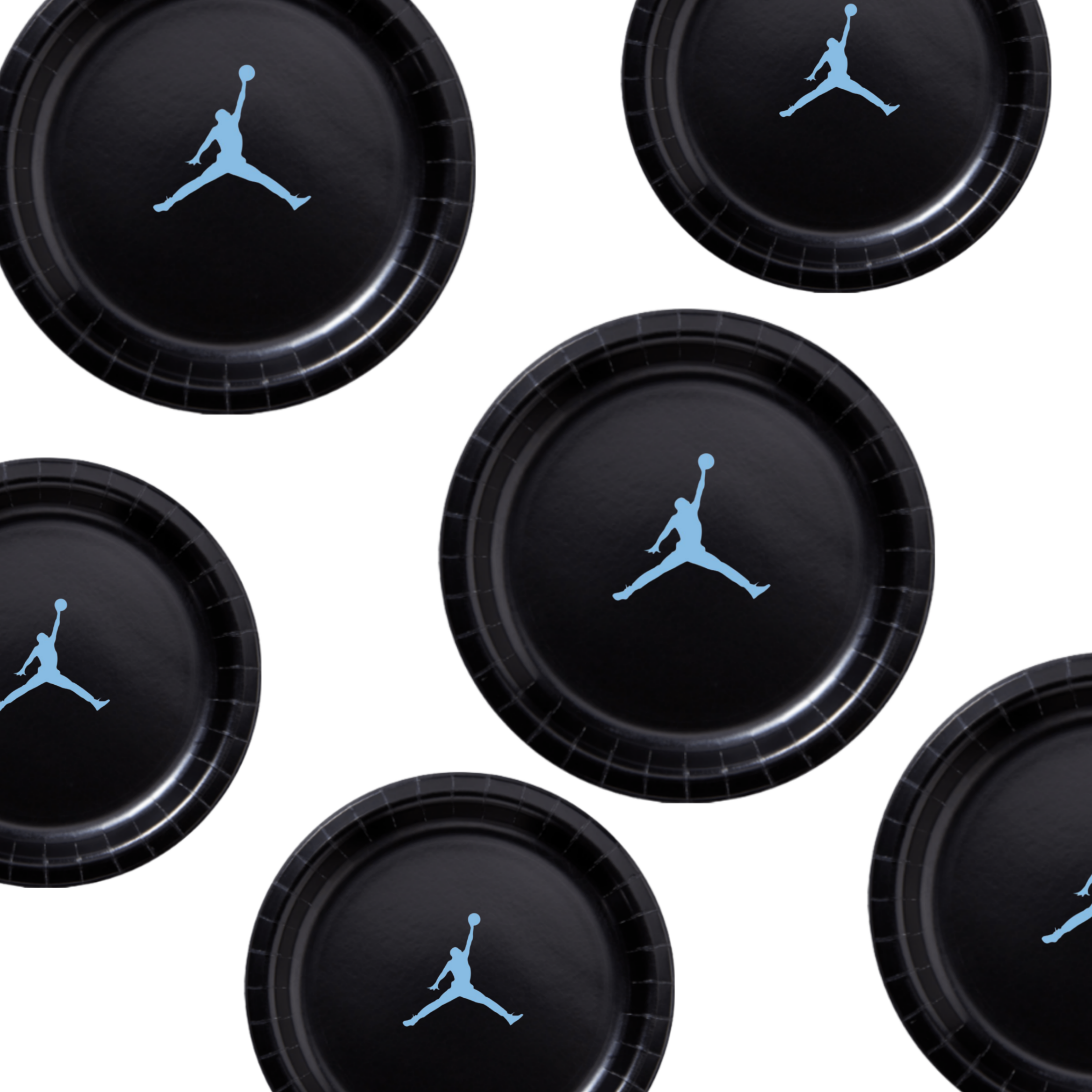 Custom shoe Paper Party Plates Set, Black w/ Blue, 60 Count, Basketball, Jumpman