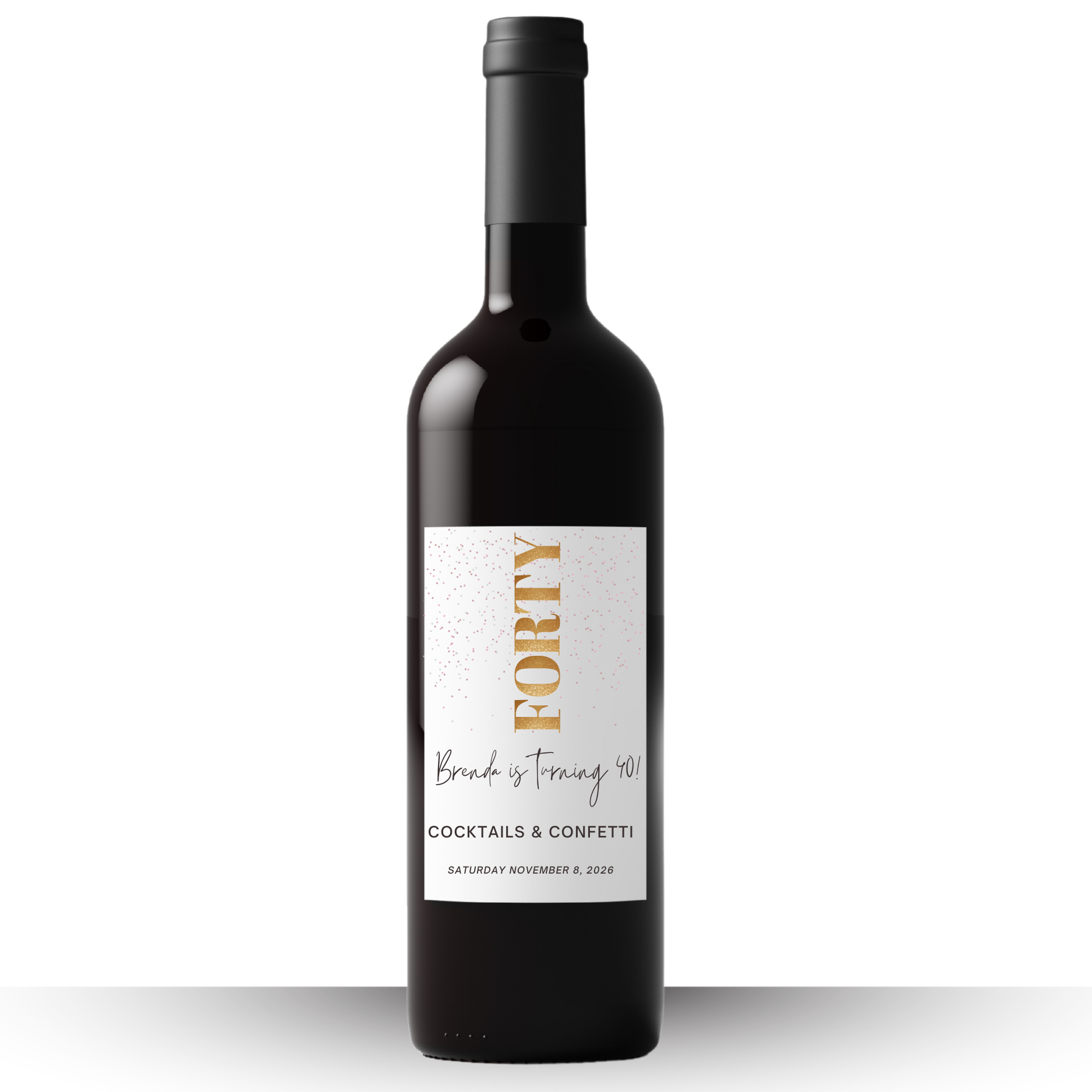Personalized Name 40th Birthday Wine Bottle Labels| Glossy| Custom Bottle Stickers|4ct