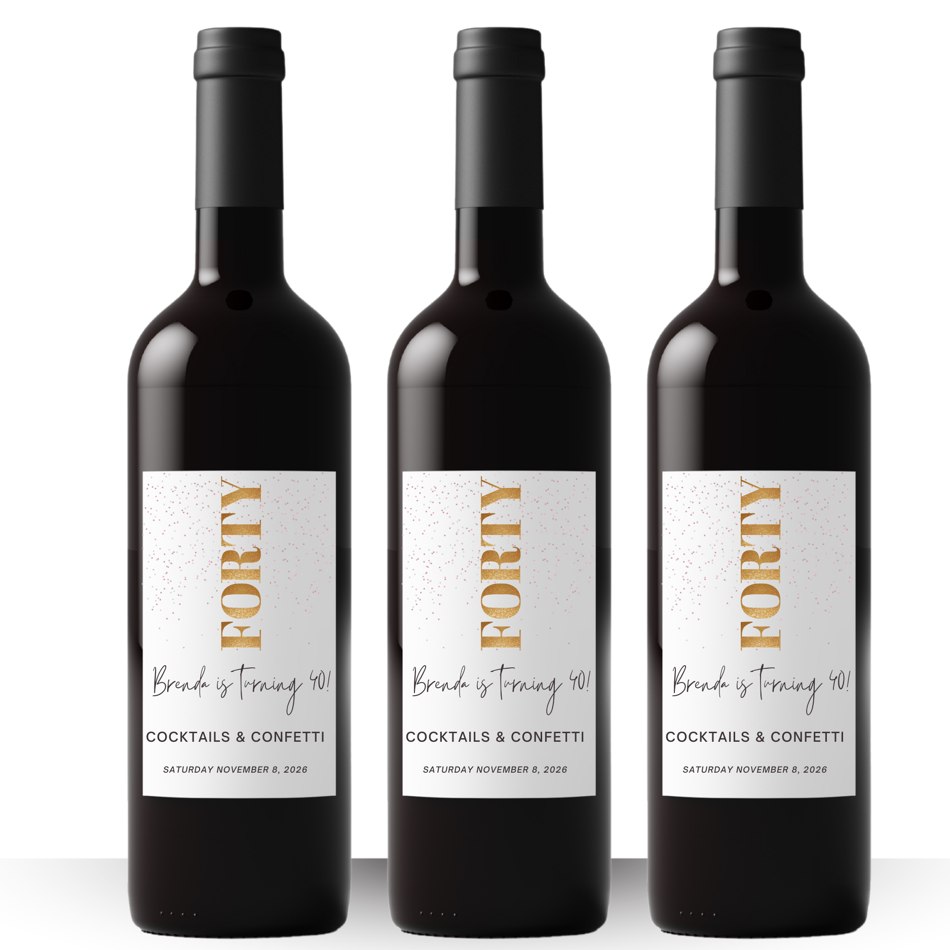 Personalized Name 40th Birthday Wine Bottle Labels| Glossy| Custom Bottle Stickers|4ct