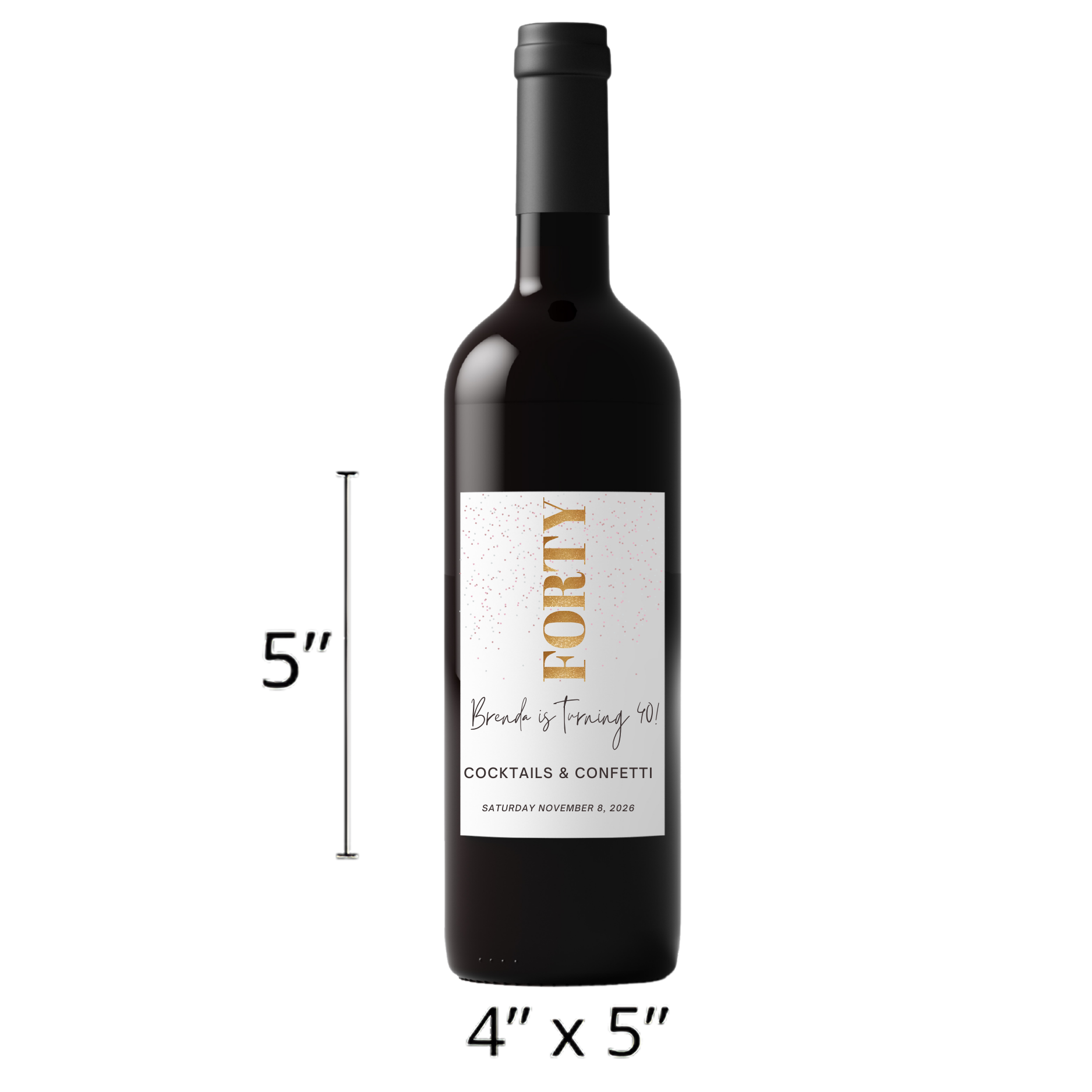 Personalized Name 40th Birthday Wine Bottle Labels| Glossy| Custom Bottle Stickers|4ct