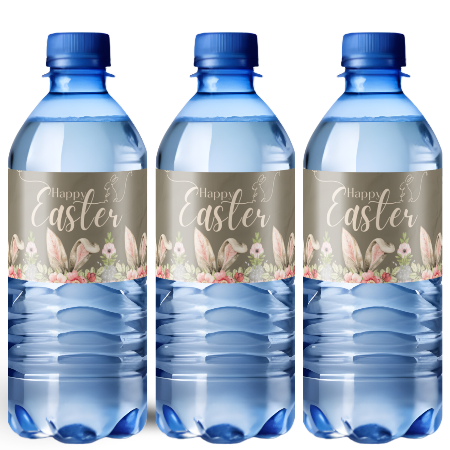 Happy Easter Water Bottle Labels | Bunny Ears Floral Design | Spring Party Decor |12ct| Glossy
