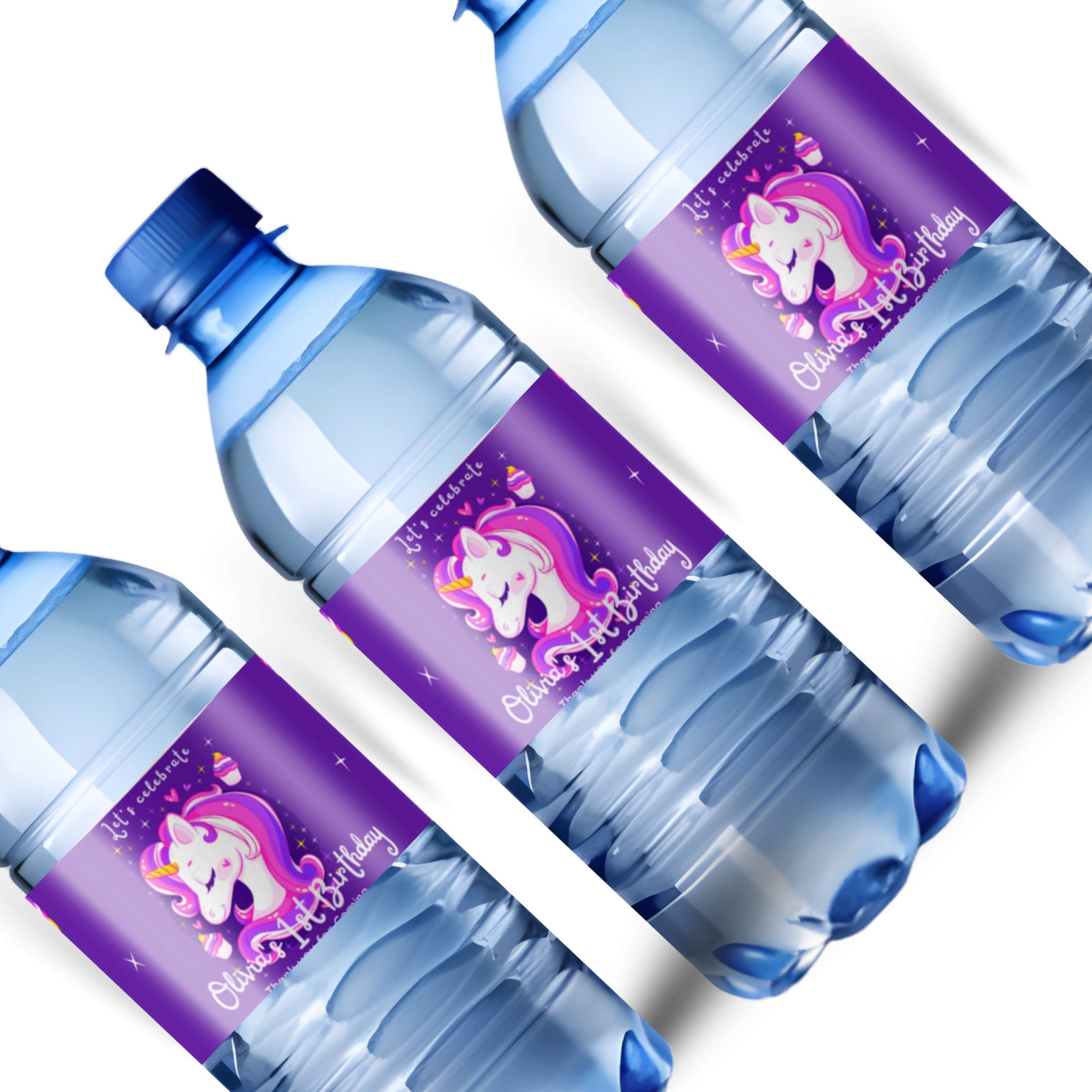 Unicorn Birthday Water Bottle Labels, Purple Party Decorations, Waterproof Self-Adhesive Stickers, 8.5 x 2 Inch, Pack of 12