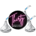 30th Birthday Celebration, Personalized Name Chocolate Candy Labels, Black with Pink Neon Design, Set of 100