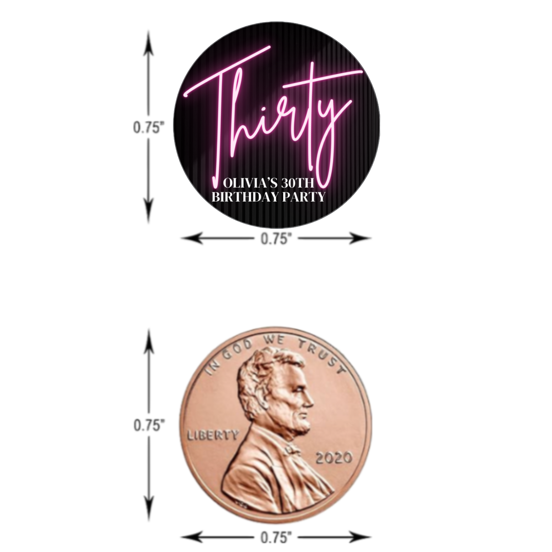 30th Birthday Celebration, Personalized Name Chocolate Candy Labels, Black with Pink Neon Design, Set of 100