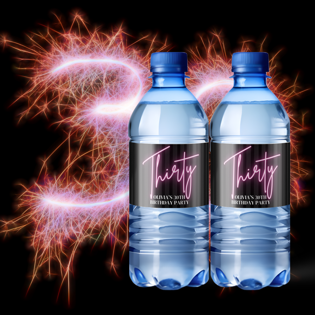 Personalized 30th Birthday Water Bottle Labels |Milestone Party favors| Party Table Accents| glossy|12ct