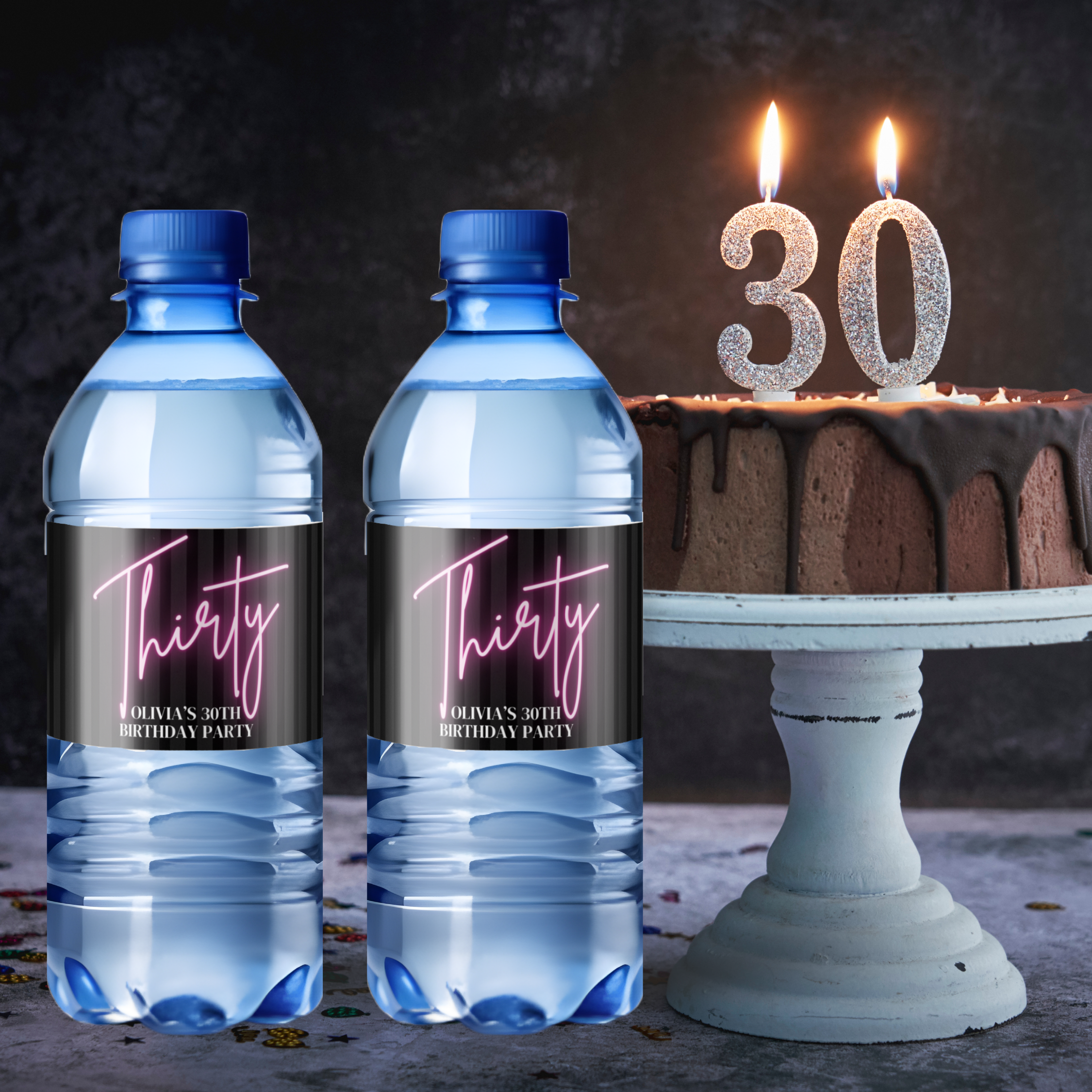 Personalized 30th Birthday Water Bottle Labels |Milestone Party favors| Party Table Accents| glossy|12ct