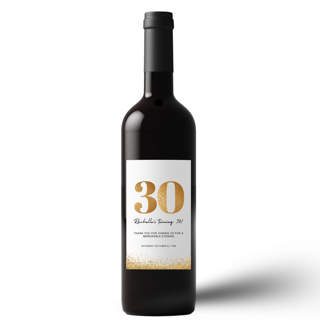 30th Birthday Wine Bottle Labels | Personalized Name Party Decor | Glossy Stickers