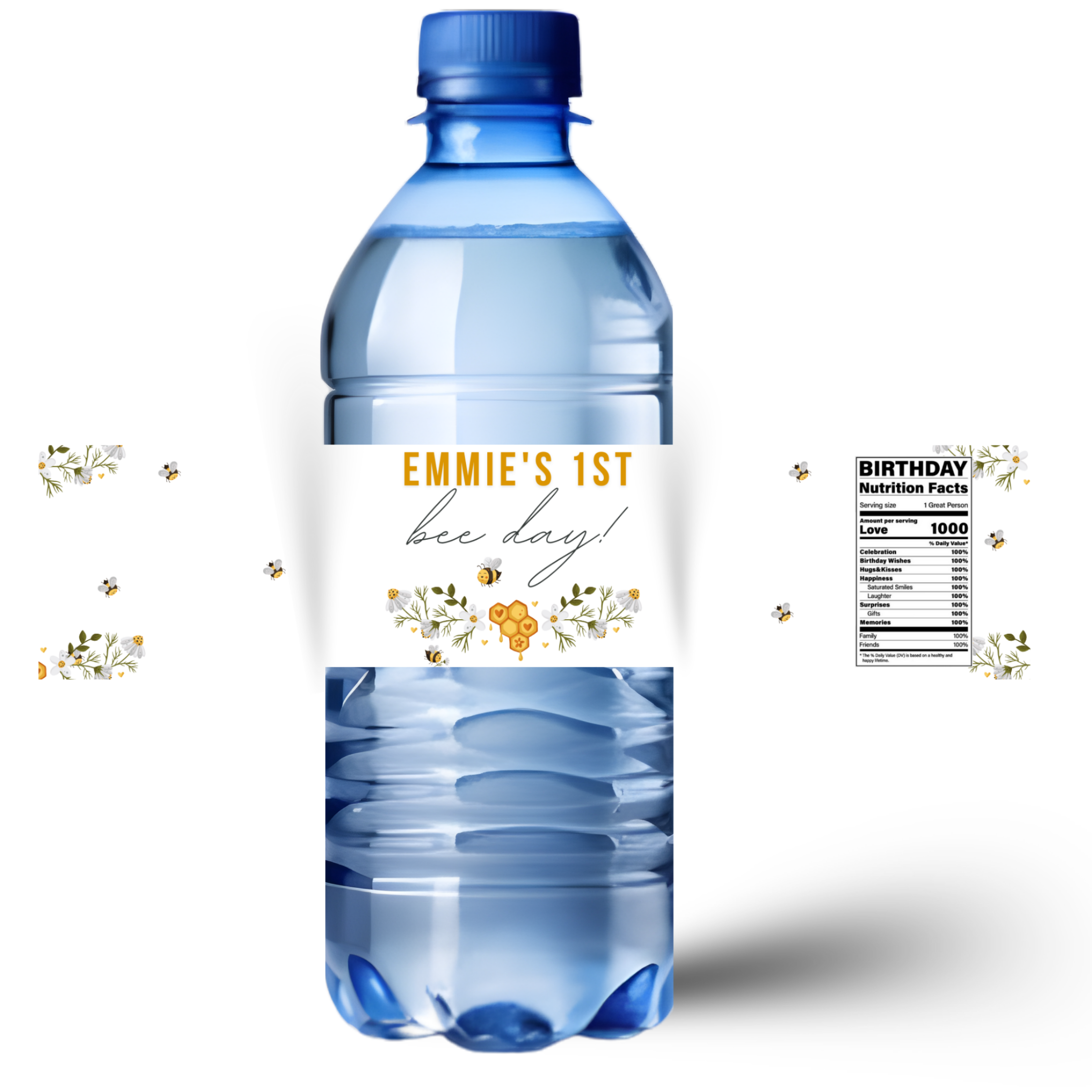 Bumble Bee 1st Bee-day Birthday Water Bottle Labels | Personalized | Glossy  | Peel and Stick| 12