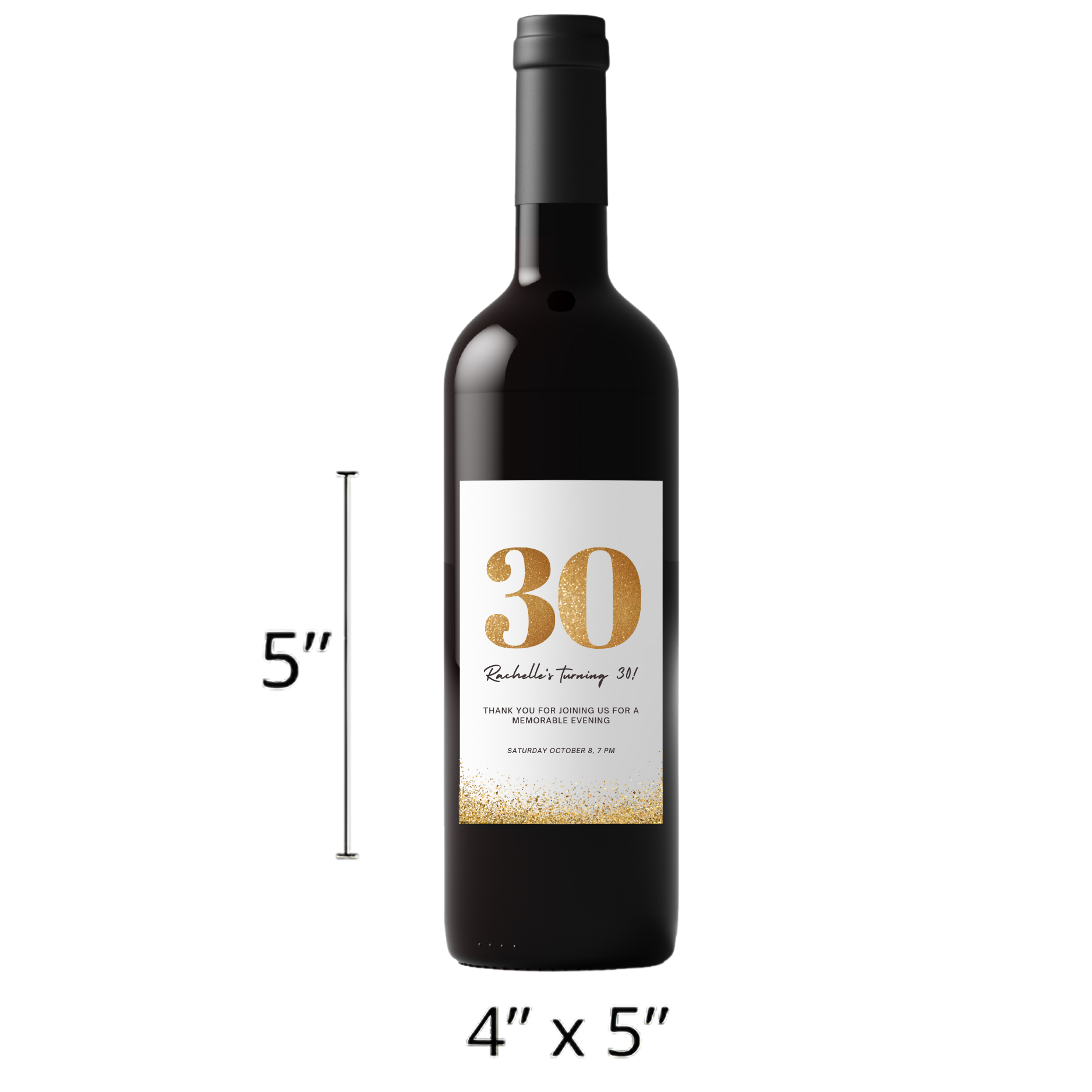 30th Birthday Wine Bottle Labels | Personalized Name Party Decor | Glossy Stickers