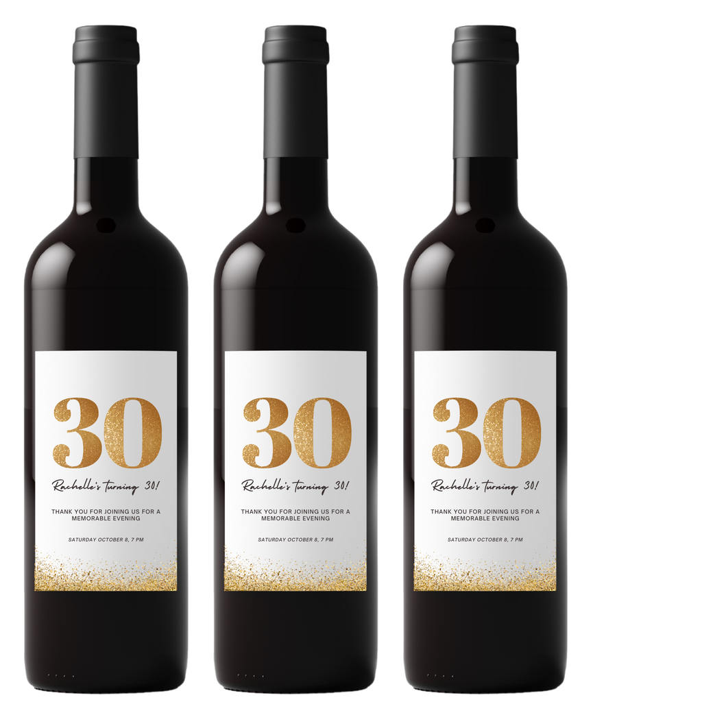 30th Birthday Wine Bottle Labels | Personalized Name Party Decor | Glossy Stickers