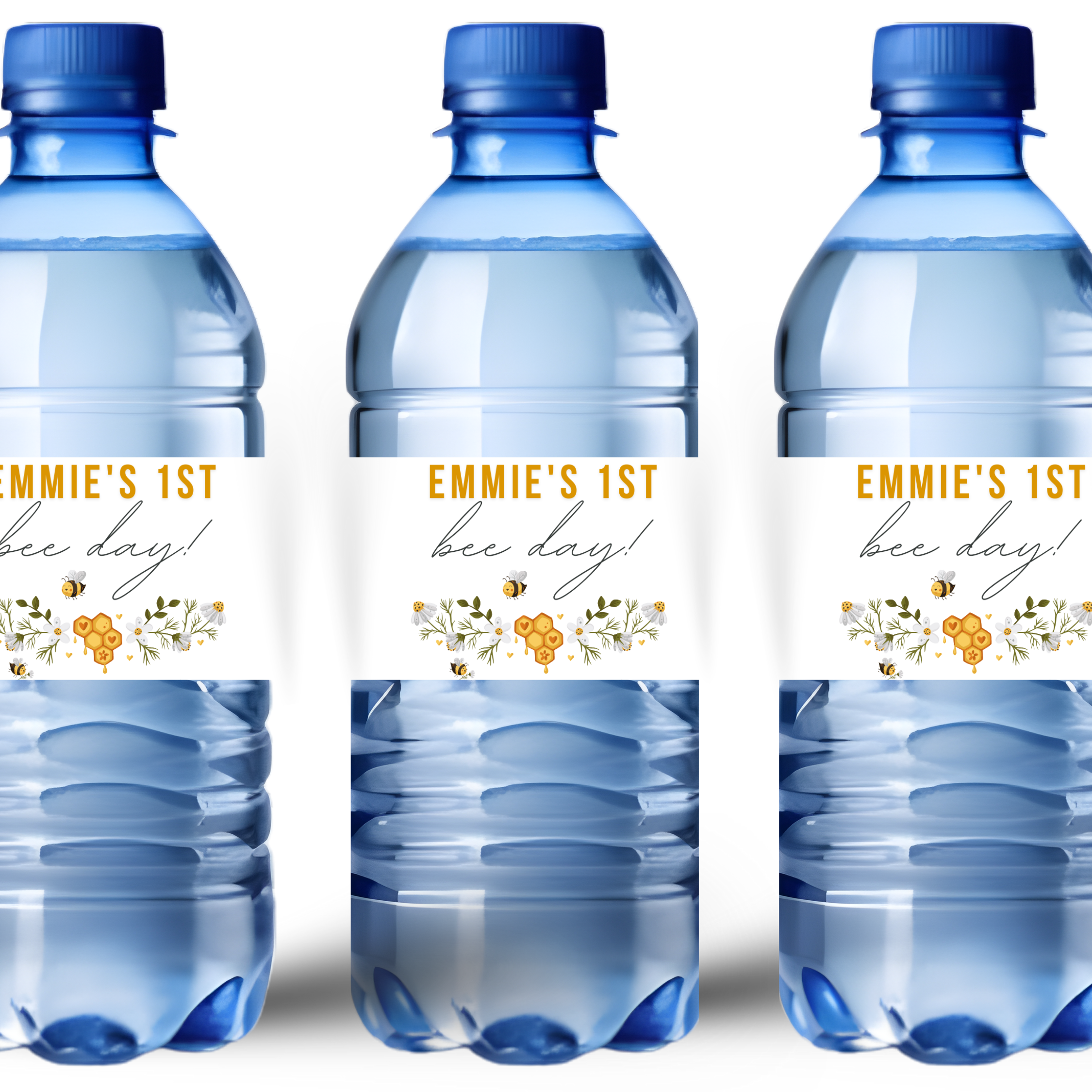 Bumble Bee 1st Bee-day Birthday Water Bottle Labels | Personalized | Glossy  | Peel and Stick| 12