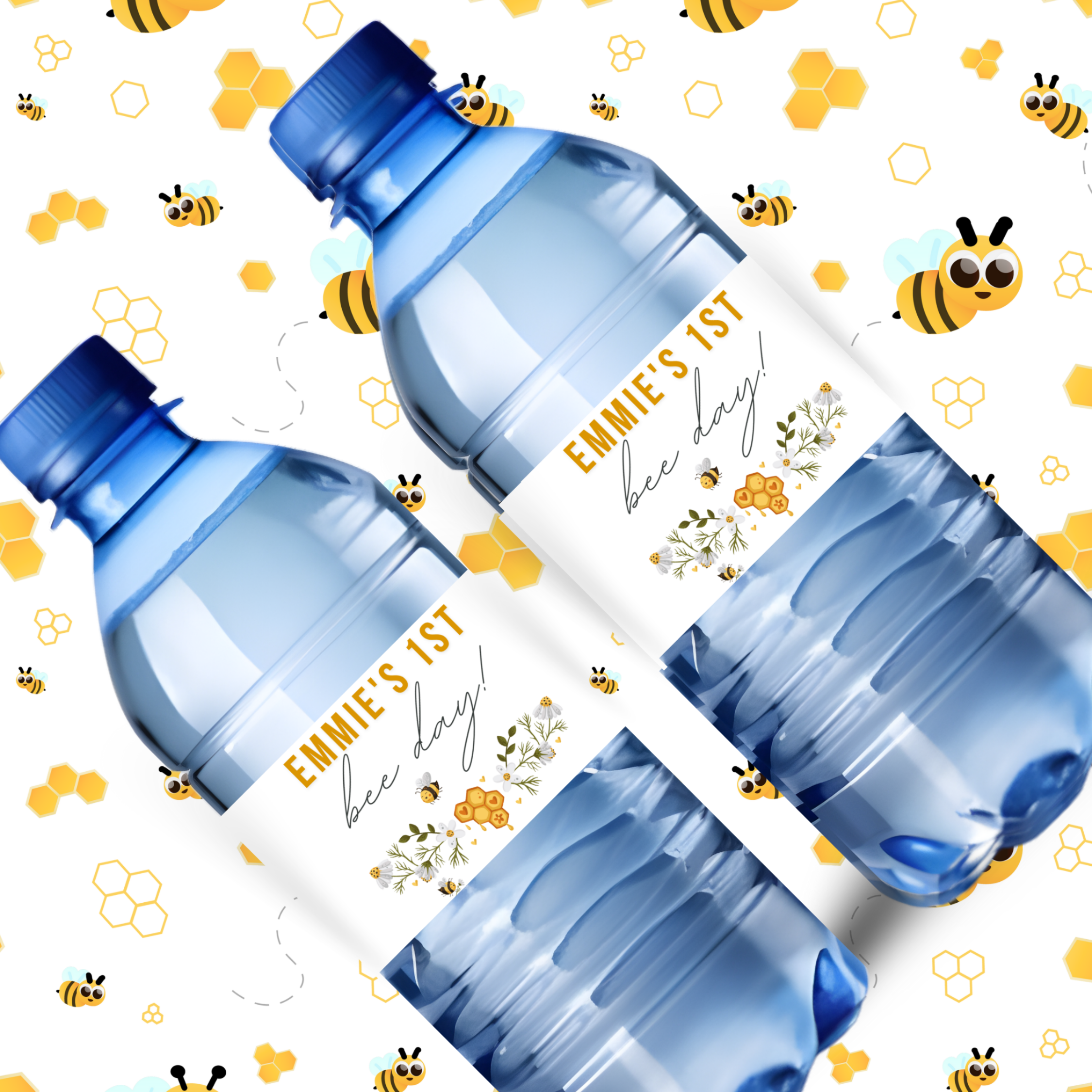 Bumble Bee 1st Bee-day Birthday Water Bottle Labels | Personalized | Glossy  | Peel and Stick| 12