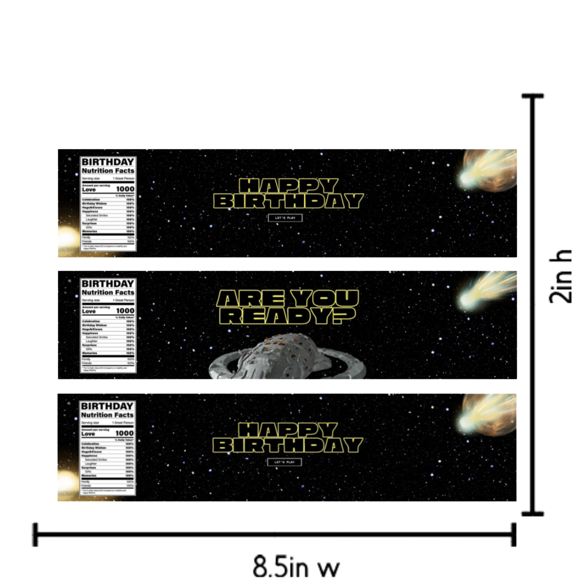 Space Theme Birthday Water Bottle Labels | Galaxy Party Decorations | Happy Birthday Bottle Wraps