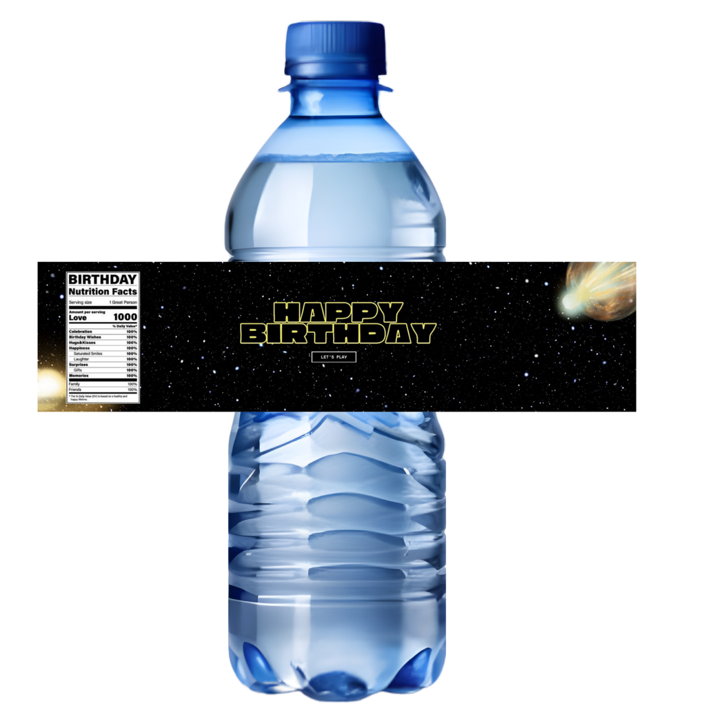 Space Theme Birthday Water Bottle Labels | Galaxy Party Decorations | Happy Birthday Bottle Wraps